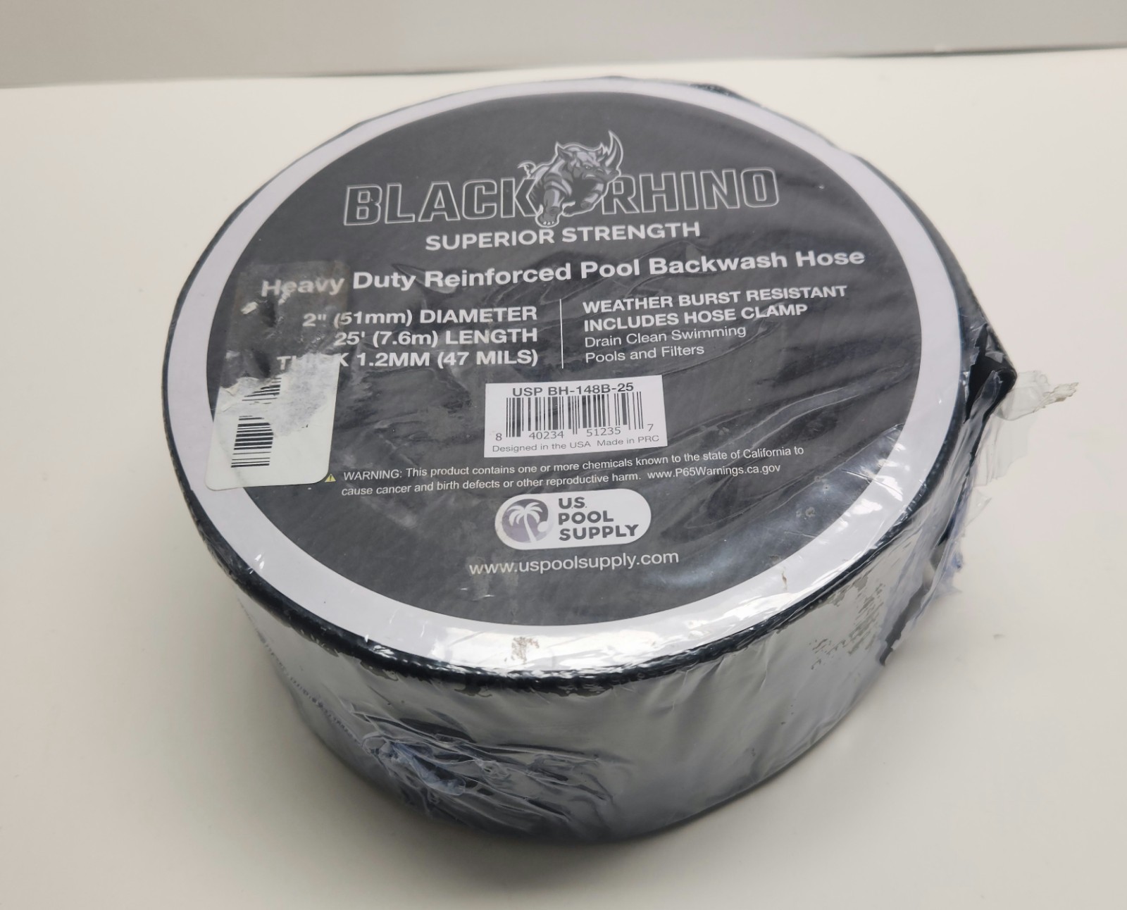Black Rhino 2&Prime; Diameter x 25&prime; Length Heavy Duty Reinforced Pool Backwash Hose
