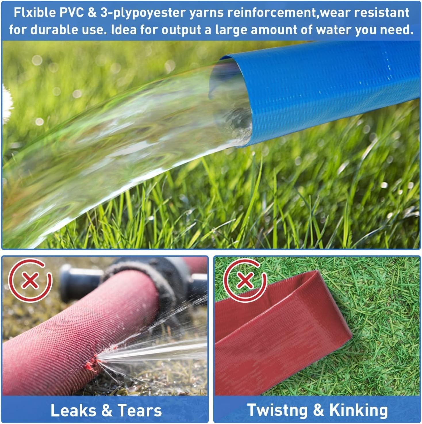 2 Inch by 25 Foot PVC Swimming Pool Discharge Hose with Stainless Steel Clamp