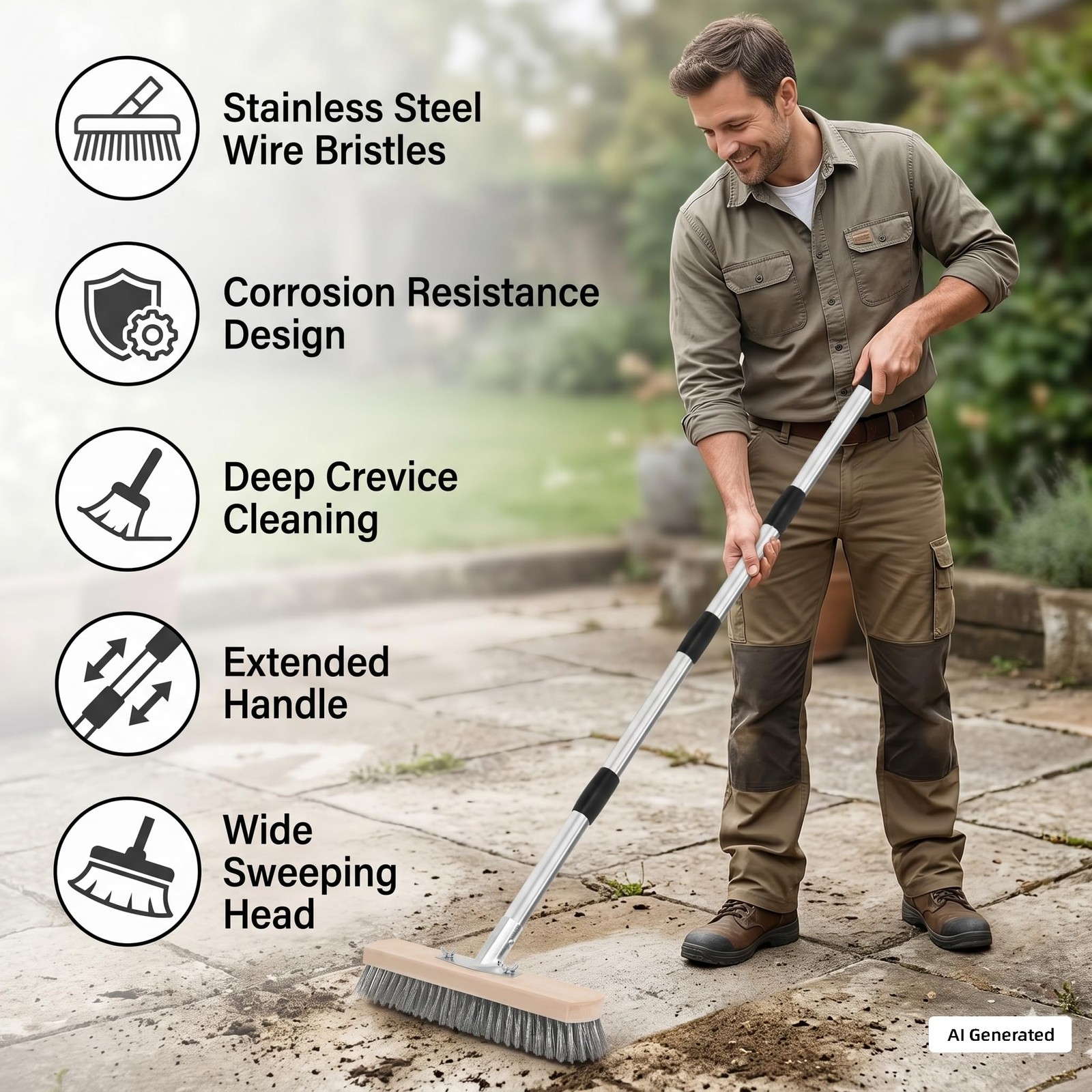 Stainless Steel Wire Scrub Brush with Long Handle, Heavy Duty Floor Scrubber …