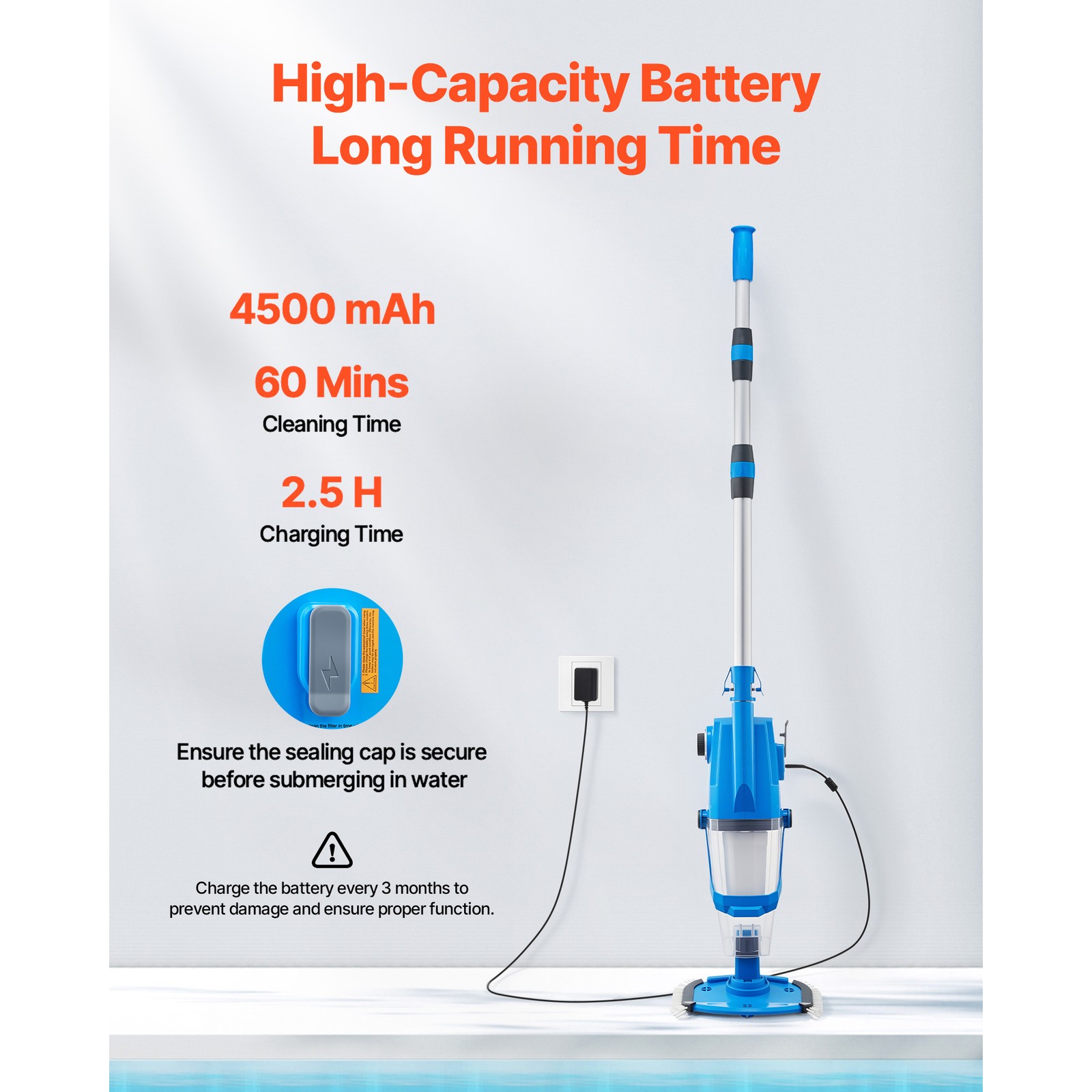 Uimoso Rechargeable Pool Vacuum 26 GPM, 1-Hour Runtime, Includes Extension Pole