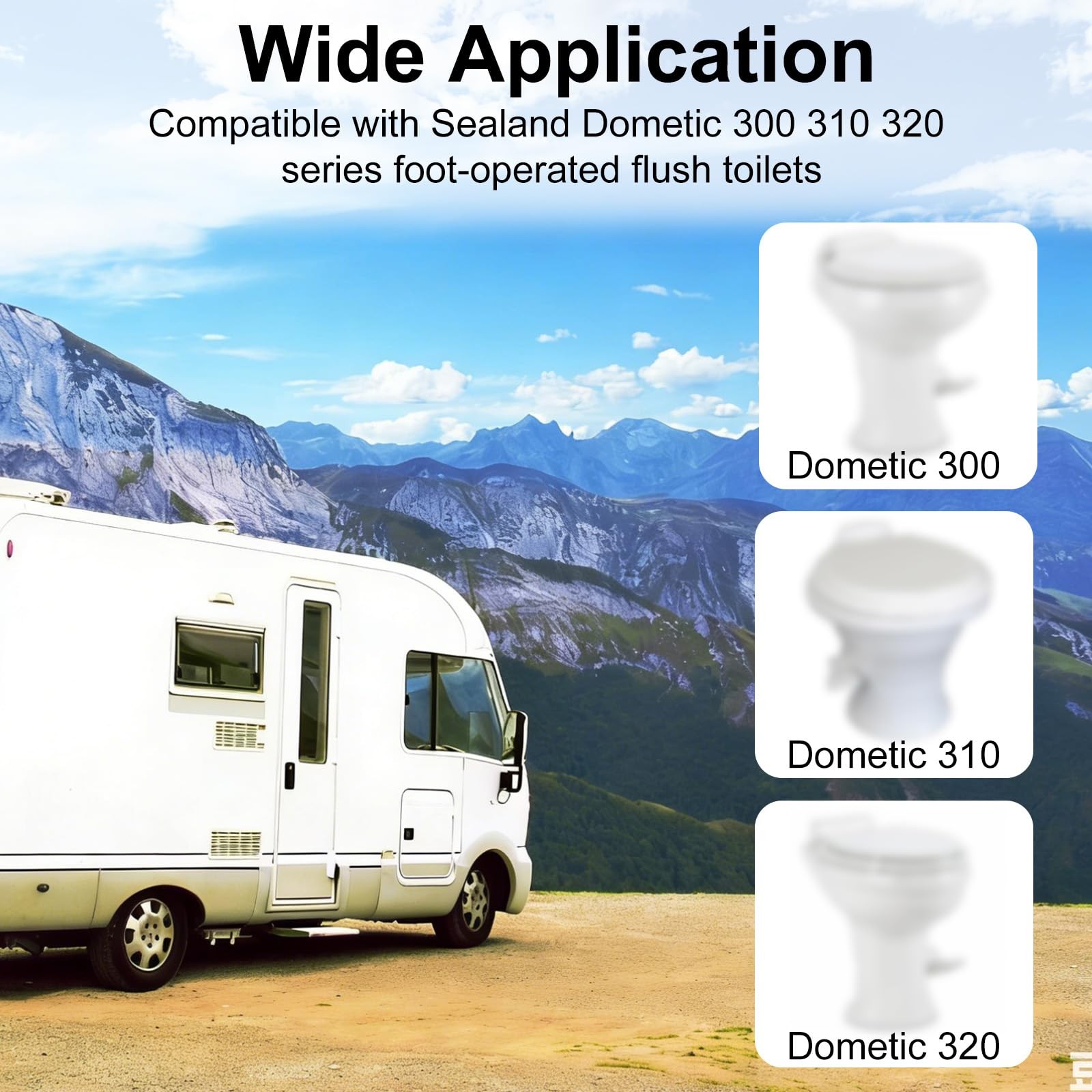 RV Toilet Water Valve Replacement Kit for black, white, silver