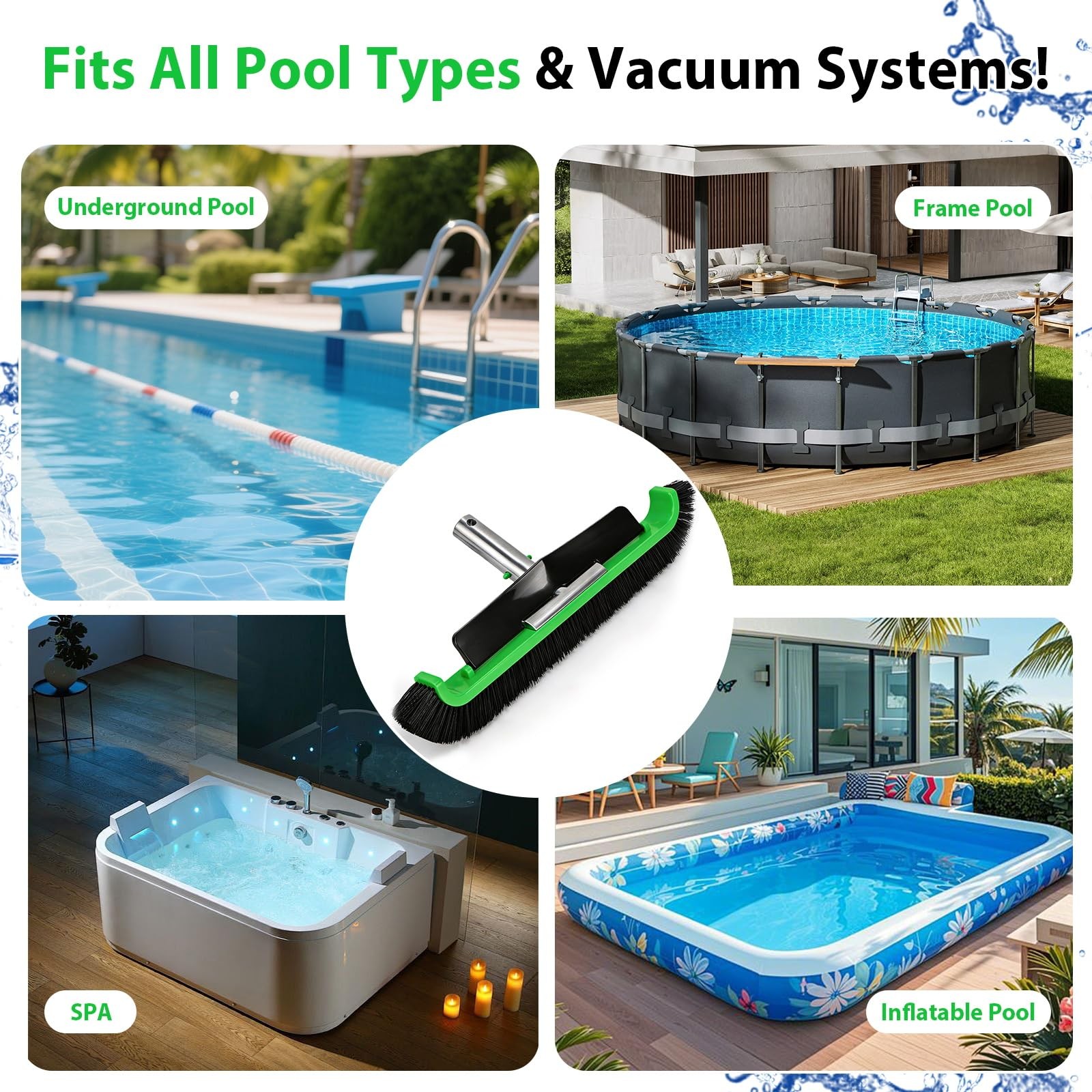 17&Prime; Pool Brush for Inground & Above Ground – Efficient Wall & Floor Cleaning