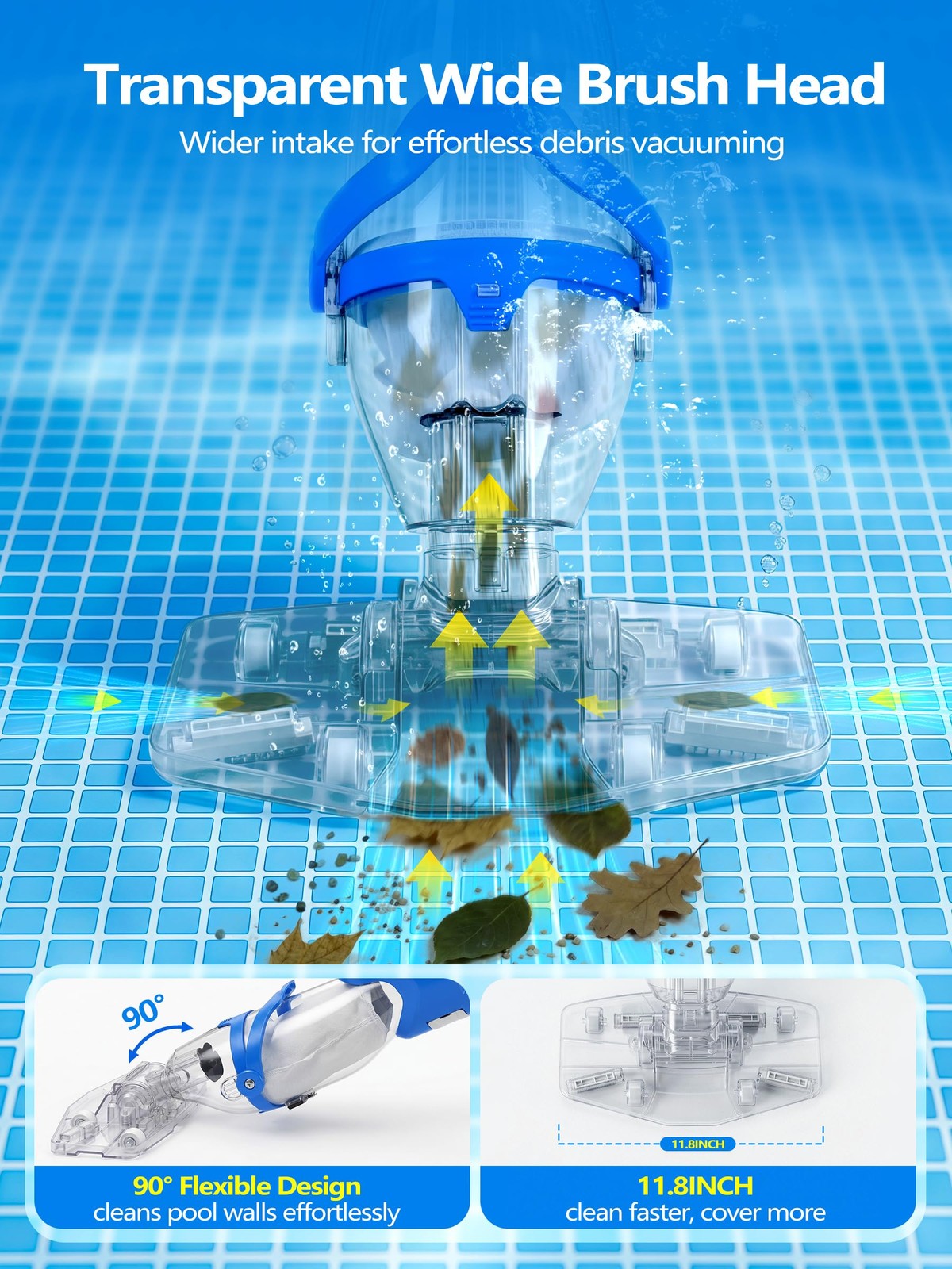 Cordless Pool Vacuum for Inground Pool, Flow Adjustable, Transparent Brush He…