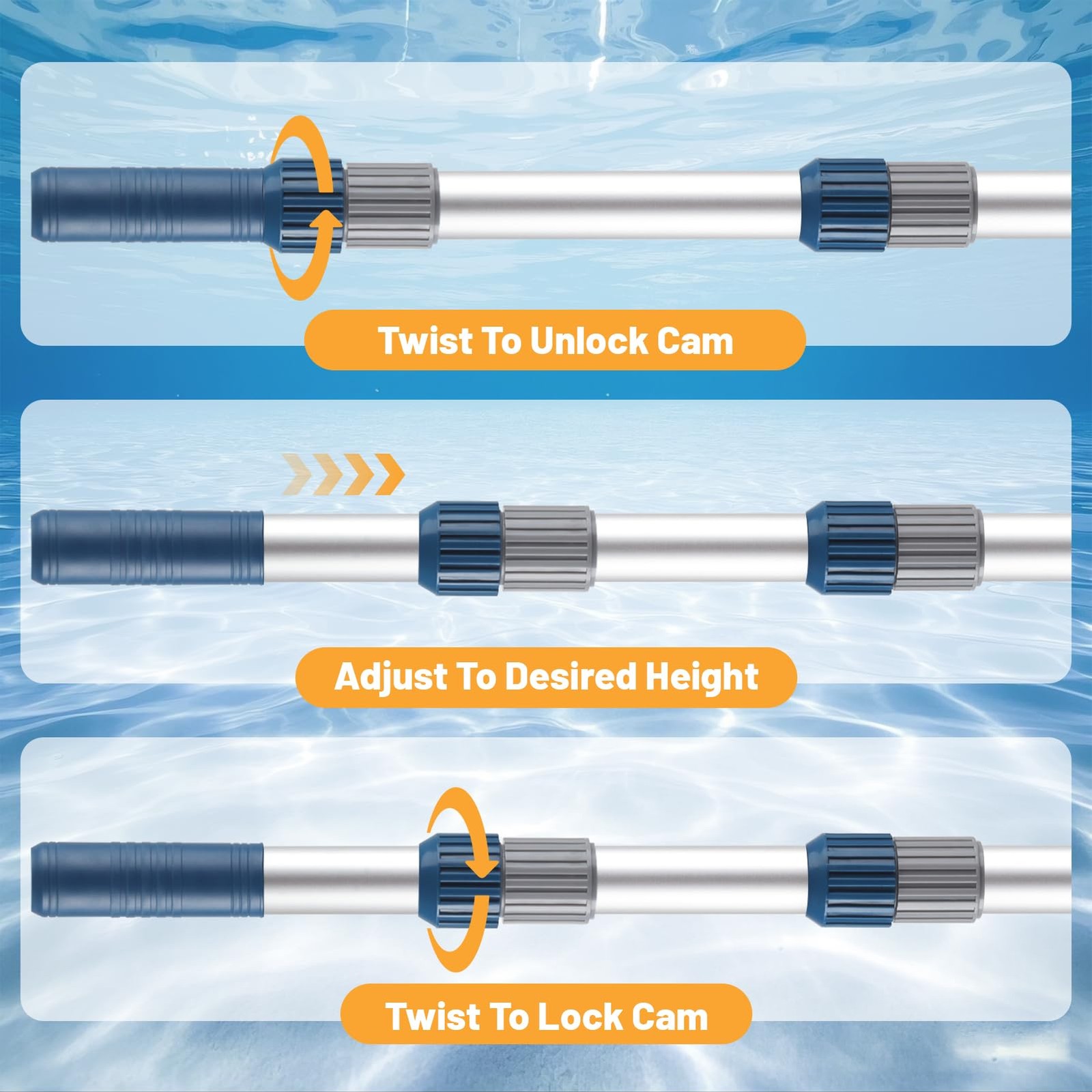 Pool Pole, 12FT Telescopic Pool Cleaning Pole, Professional Aluminum Swimming…