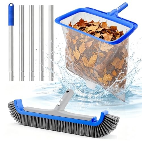 3-in-1 Pool Cleaning Kit Includes Leaf Rake Net, Wall Brush & Pole | 3PCS