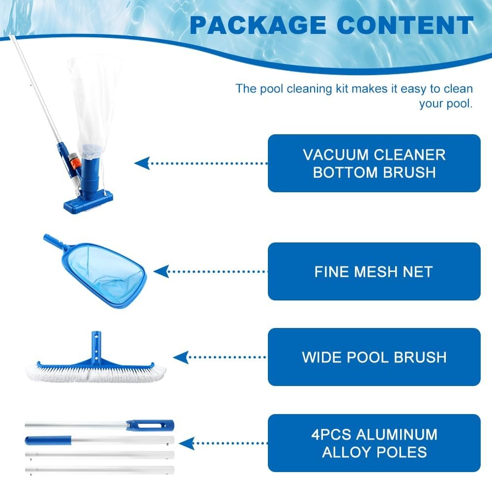 Pool Cleaning Kit: Jet Vacuum, Brush, Skimmer Net & 47-61&Prime; Pole