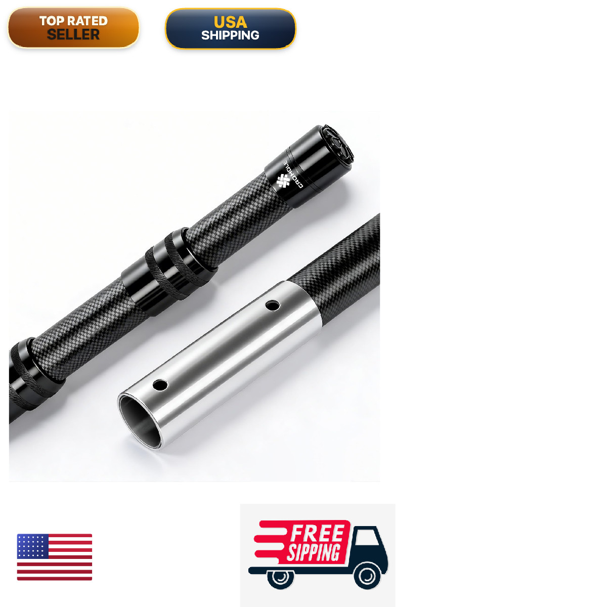 Crohdle Carbon Fiber Pool Pole Telescopic 4.6-15 Ft Lightweight Adjustable