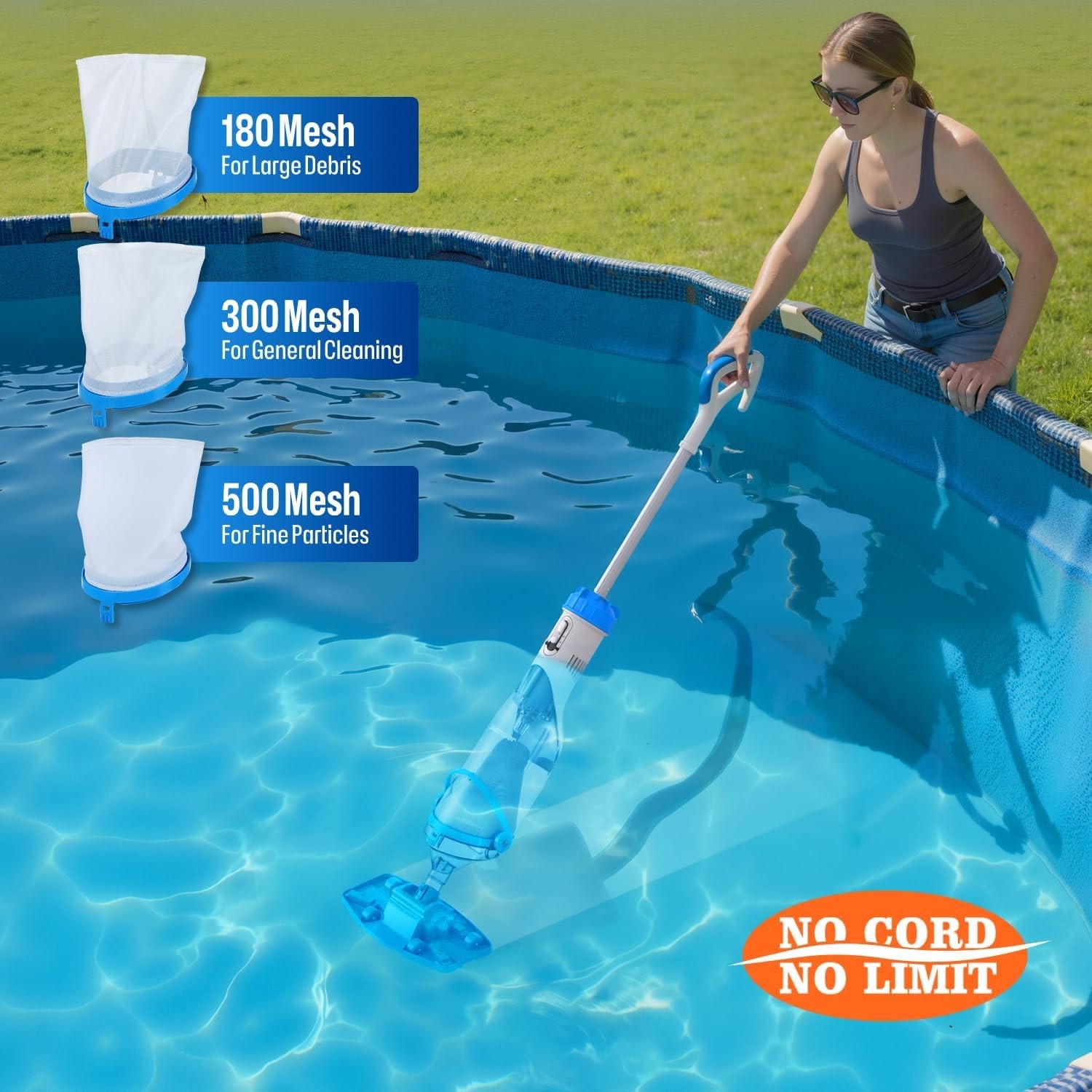 Rechargeable Handheld Pool Cleaner with 9 ft Telescopic Pole—Ideal for All Pools