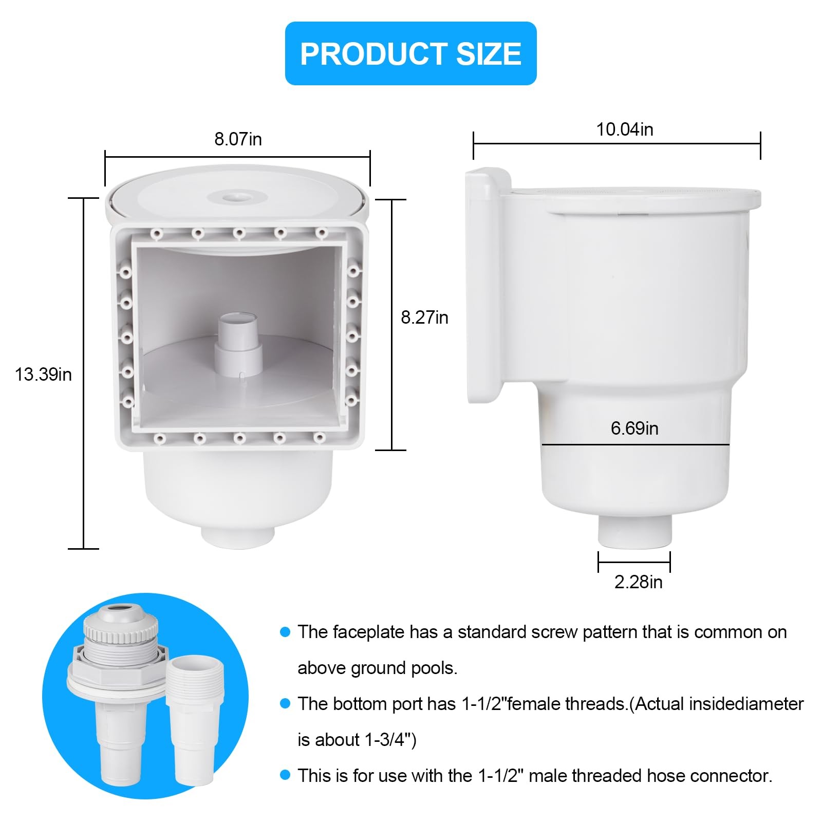 Universal Above Ground Pool Skimmer Kit, Heavy Duty Through Wall Pool Skimmer…