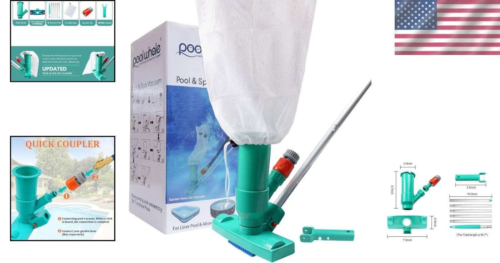 Compact Spa and Pool Cleaner – 56.5&Prime; Telescopic Handle & No Electricity Needed
