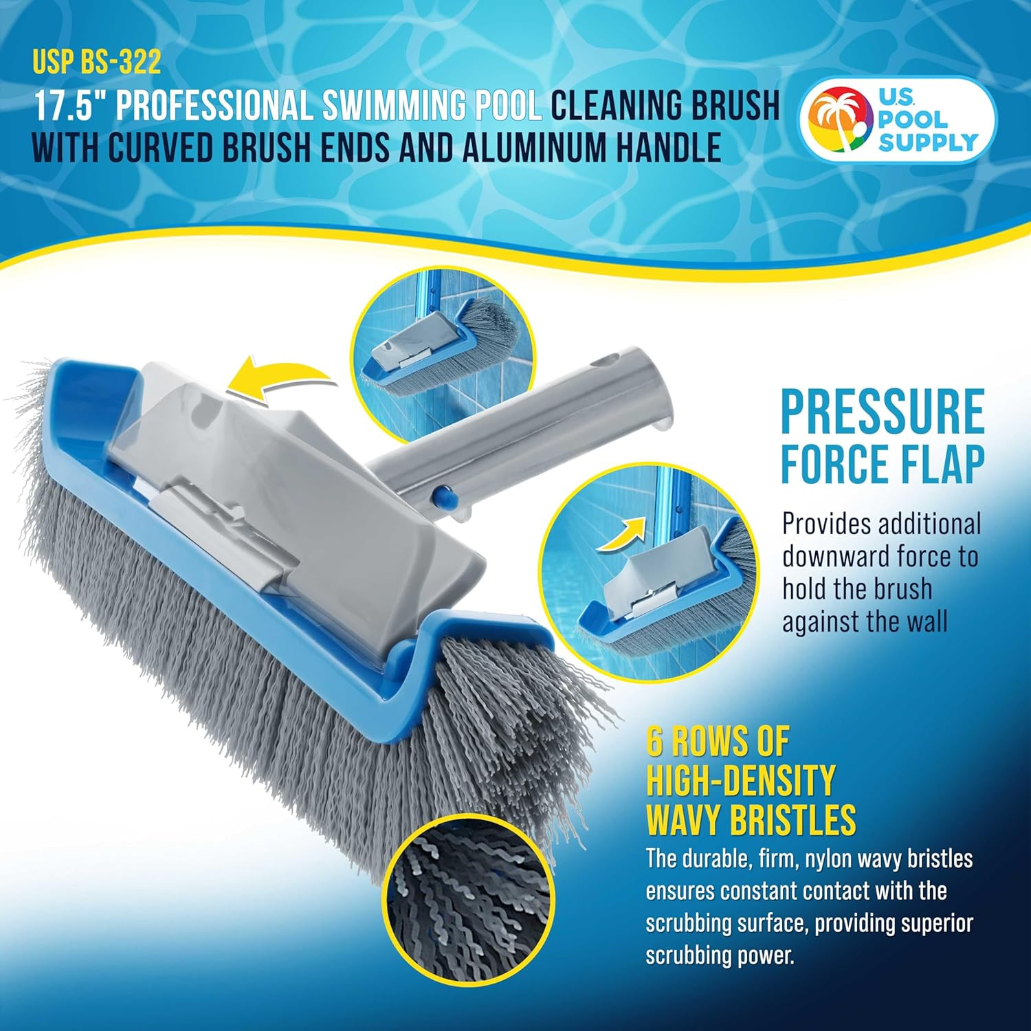 17.5&Prime; Pool Brush Head for Inground Pools – Swimming Pool Brush