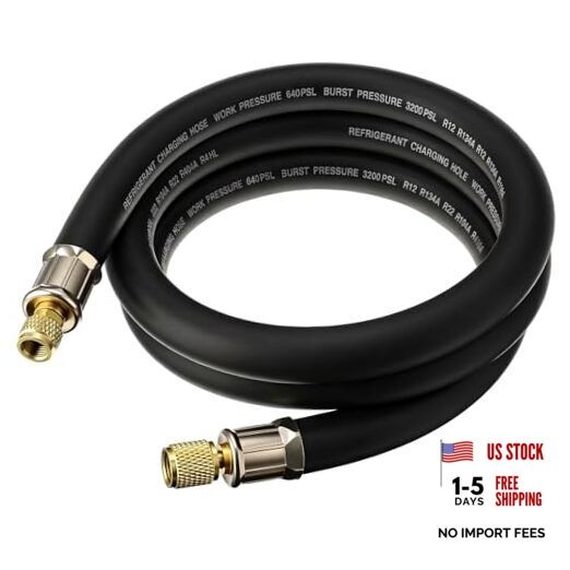 HVAC Refrigerant Charging Vacuum Hose, 6 ft, 800 Psi 3/8&Prime; to 1/4&Prime; Fittings