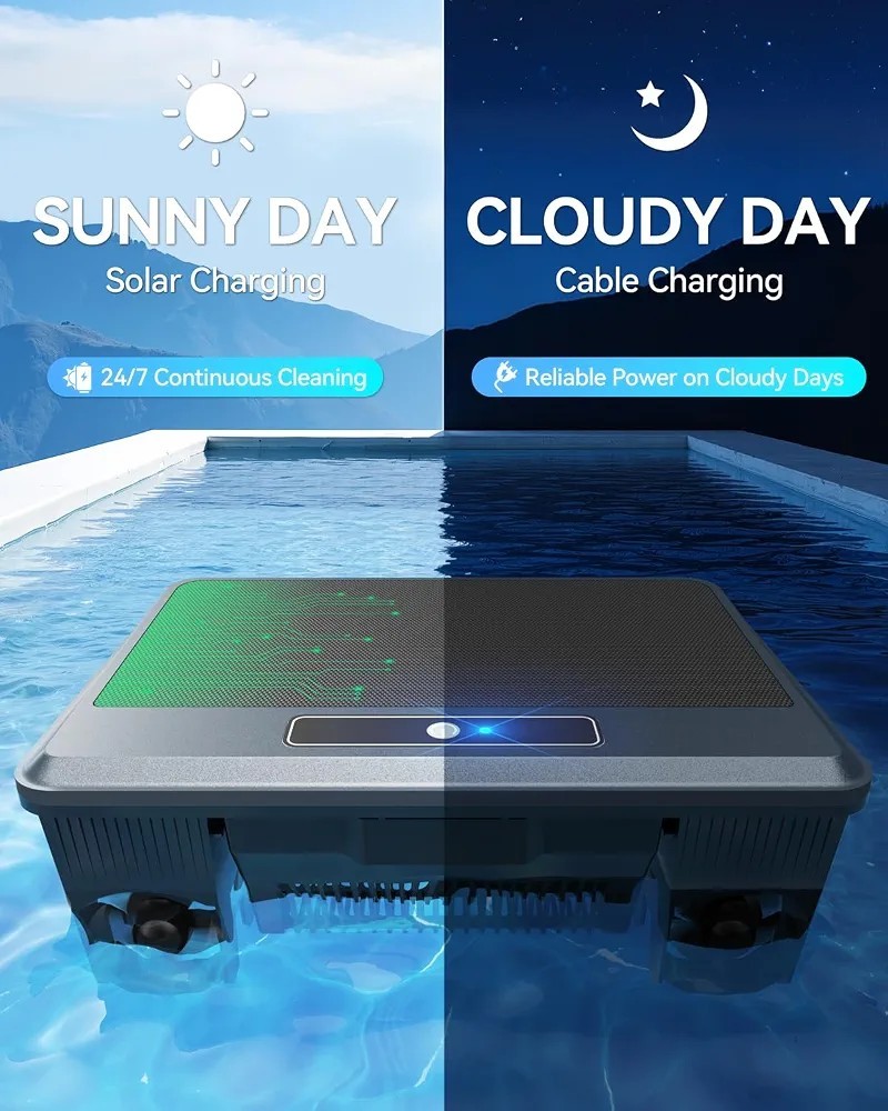 2026 Upgraded F1T Solar Powered Robotic Pool Skimmer Surface Cleaner with APP…