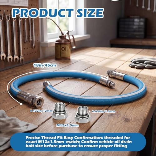 2 Pack 12mm Upgraded Engine Oil Drain Hose M12x1.5mm 18&Prime; Length Heavy Duty