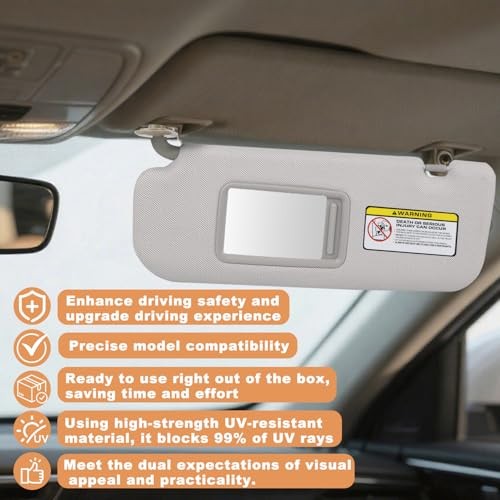 Pair Sun Visor Compatible with 2011-2016 Hyundai Elantra (Gray) Left + Right