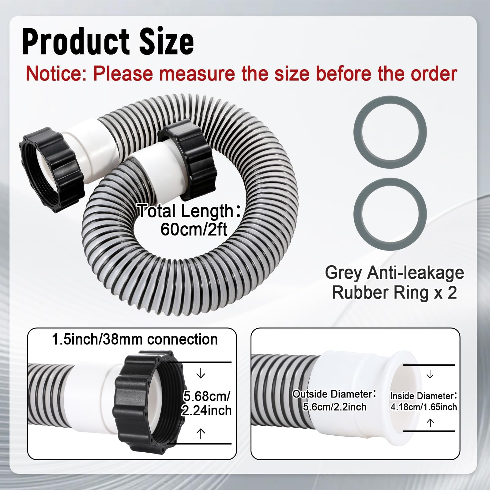 Conderyang 24inch 1 1/2&Prime; Pool Sand Filter Pump Hose For Above Ground Black