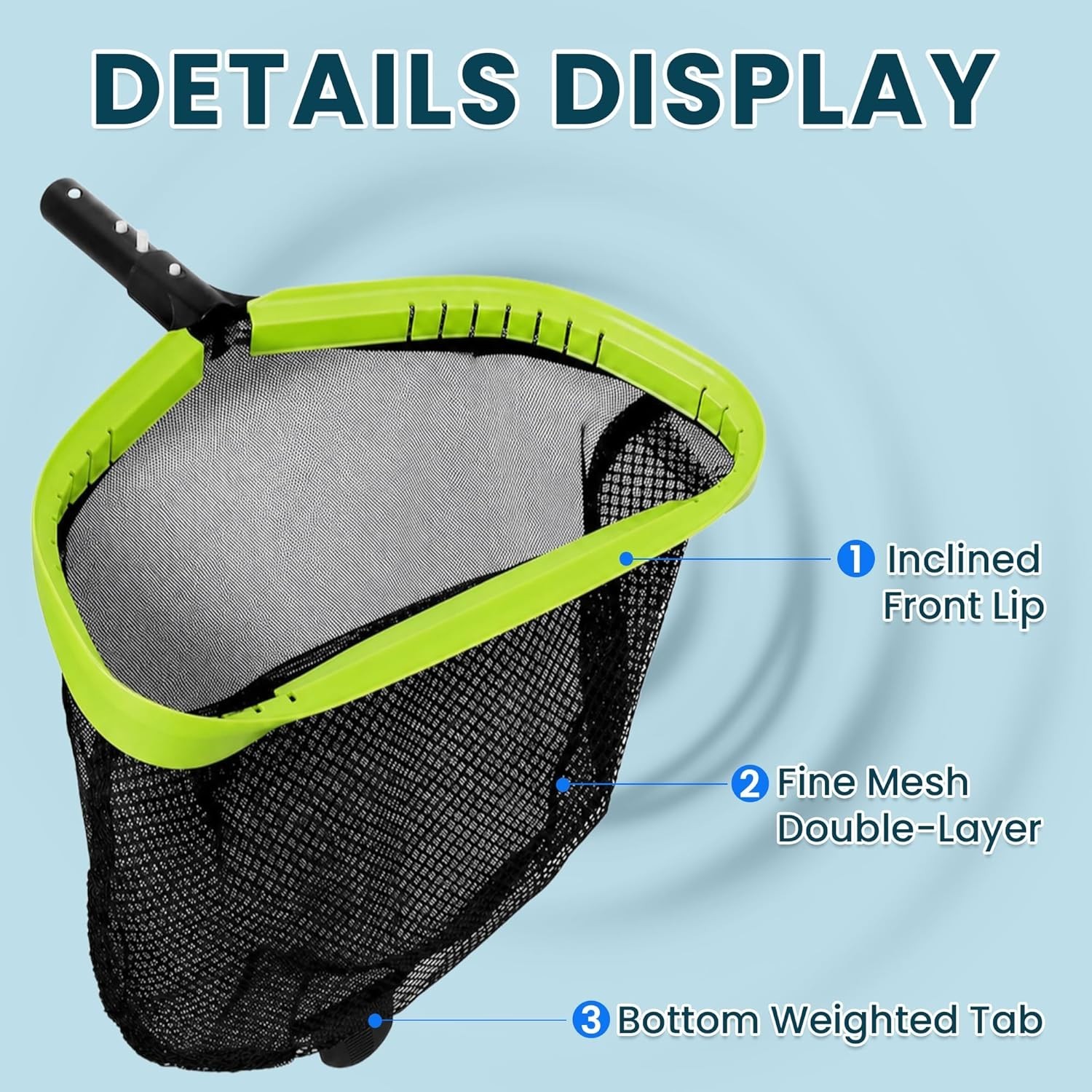 Heavy Duty Aluminum Pool Skimmer Net Double Layer Mesh 17.5&Prime; Professional Lea…