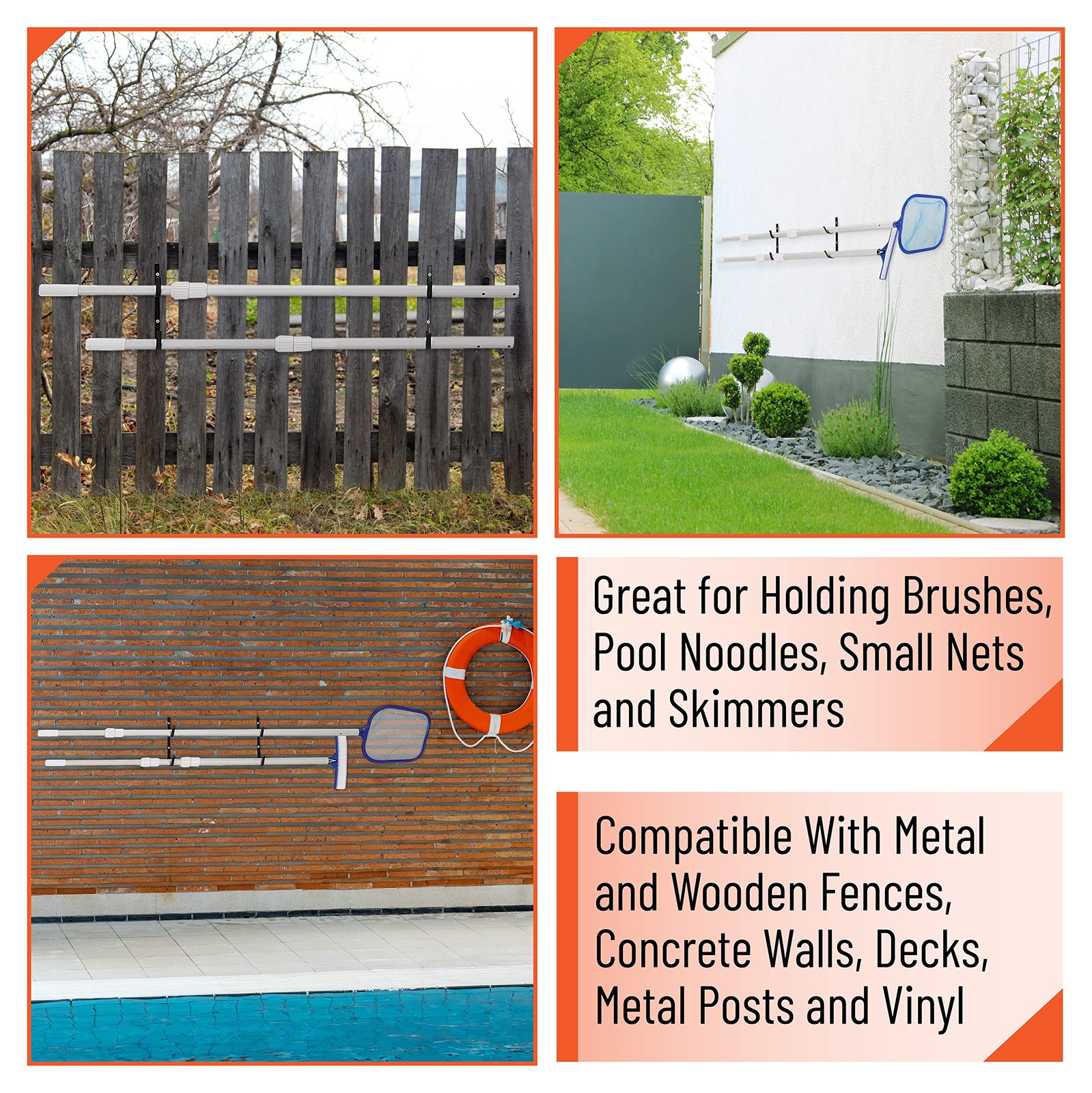 Pool Pole Hanger – 2 Pack, Pool Equipment Hooks for Poles and Hose