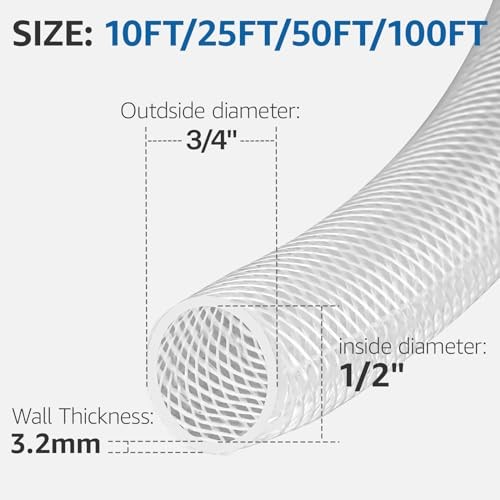 Heavy Duty Clear Braided Plastic 25 Feet – 1/2&Prime; ID x 3/4&Prime; OD