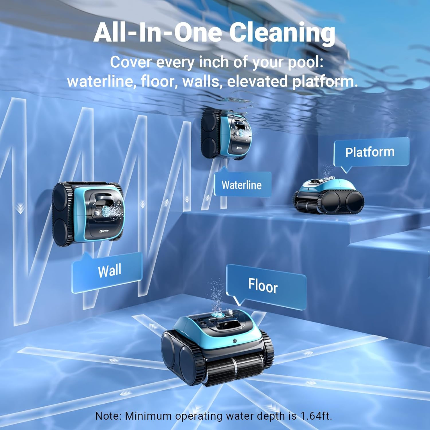 2026 Cordless Pool Vacuum, 4-in-1 Cleaner, 150 Min Runtime, APP Control