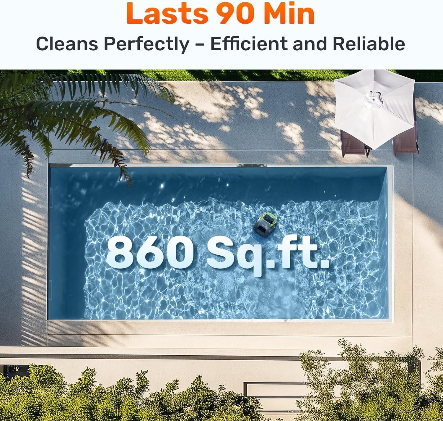 90 Min Cordless Robotic Pool Cleaner Automatic Vacuum Pools to 860 Sq ft, 1822