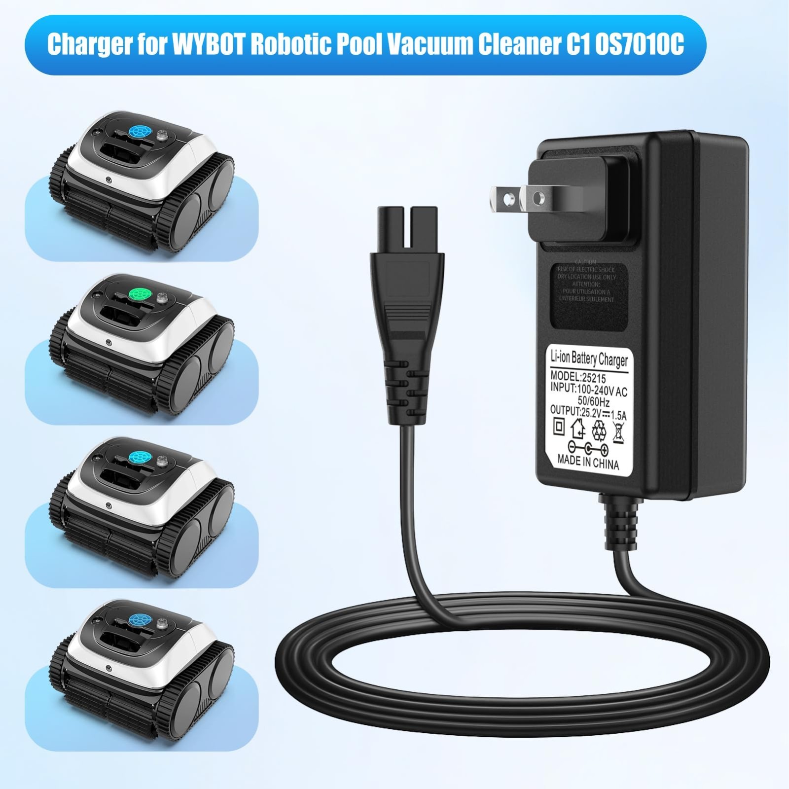 25.2V Charger Adapter for Robotic Pool Cleaner, Cordless Vacuum Power Supply