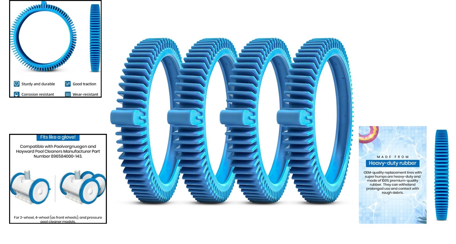 4-Pack Pool Cleaner Tires for Poolvergnuegen 896584000-143 | Guaranteed Fit