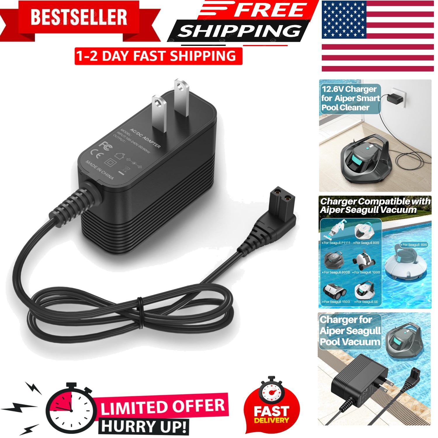12.6V Charger for Aiper Seagull Pool Vacuum 600 800 800B SE 1000 1500 P1111 H…
