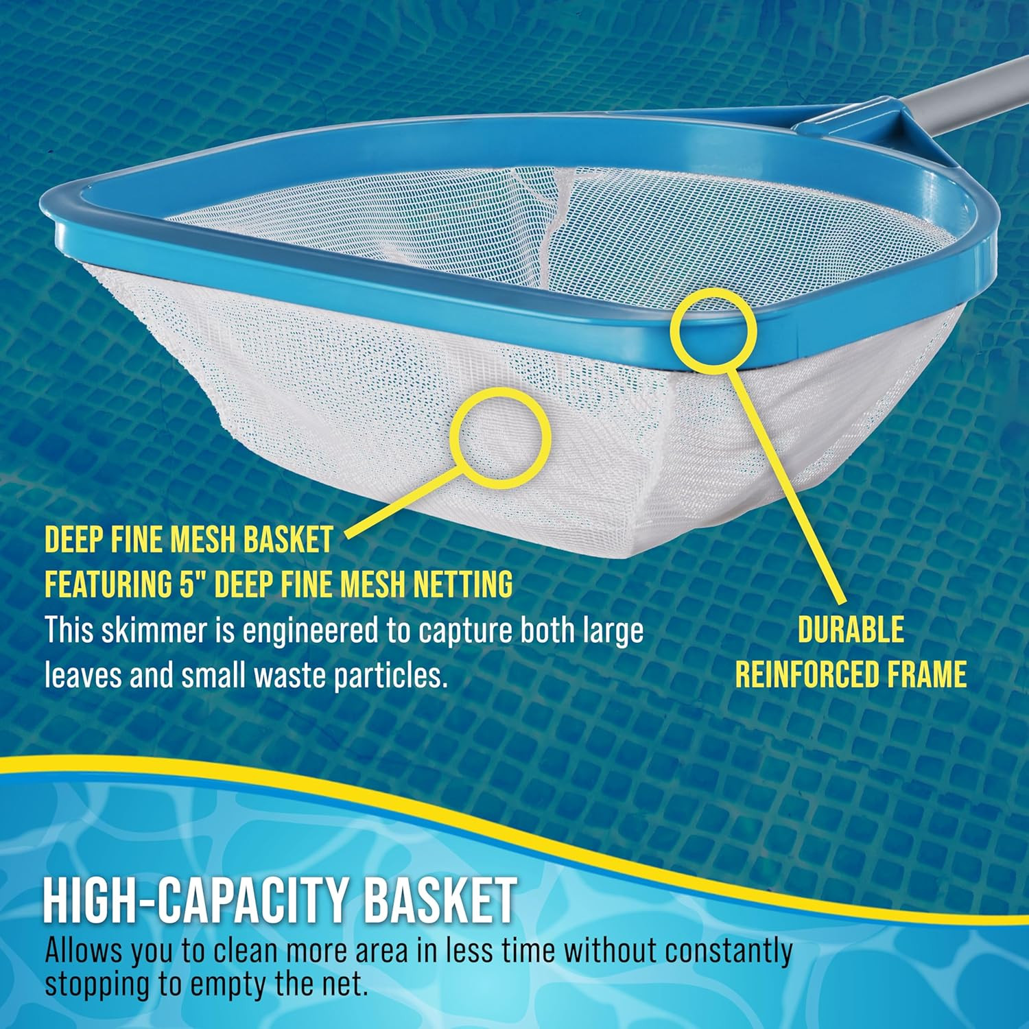 30&Prime; Handheld Pool Skimmer Net with 17&Prime; Pole for Leaf Removal