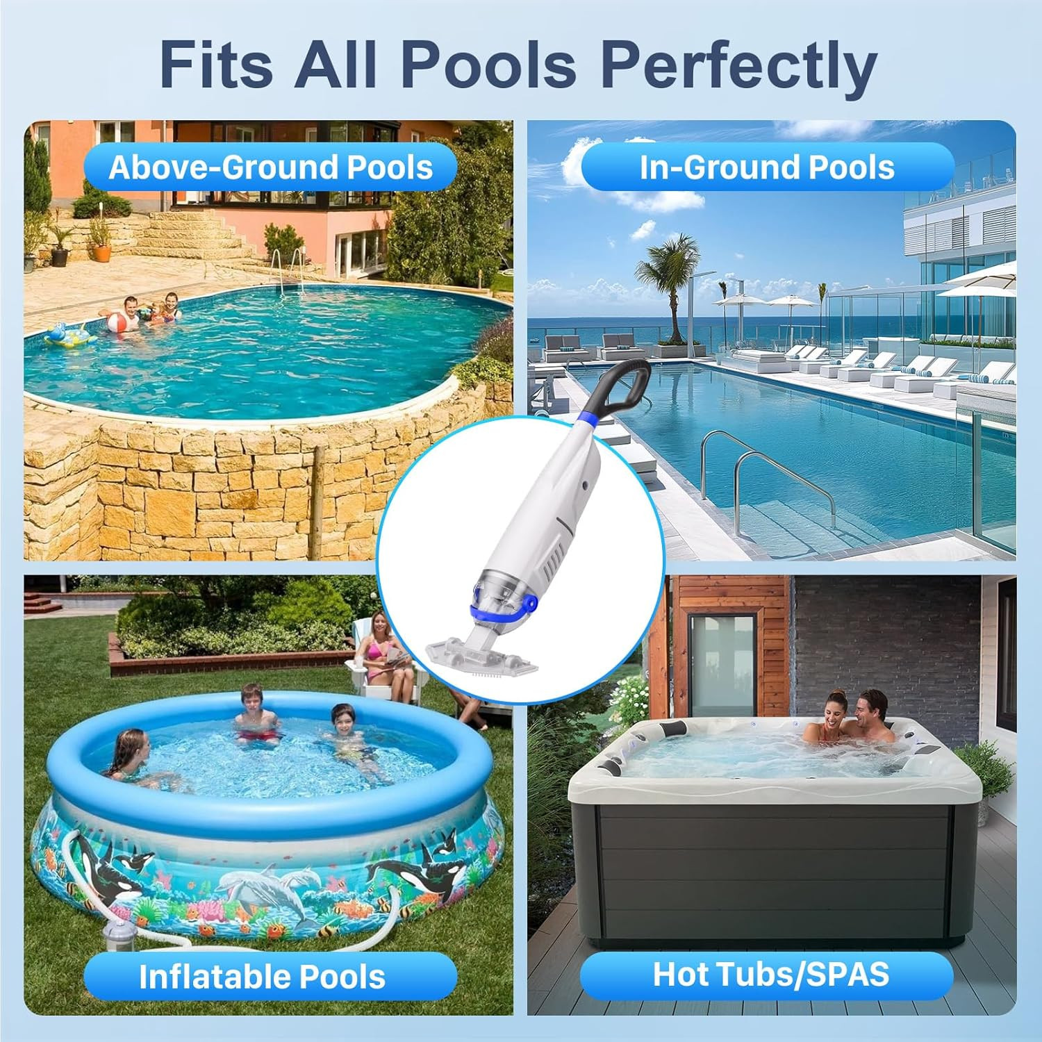 2026 Cordless Pool Vacuum with Telescopic Pole & 60 Min Powerful Suction