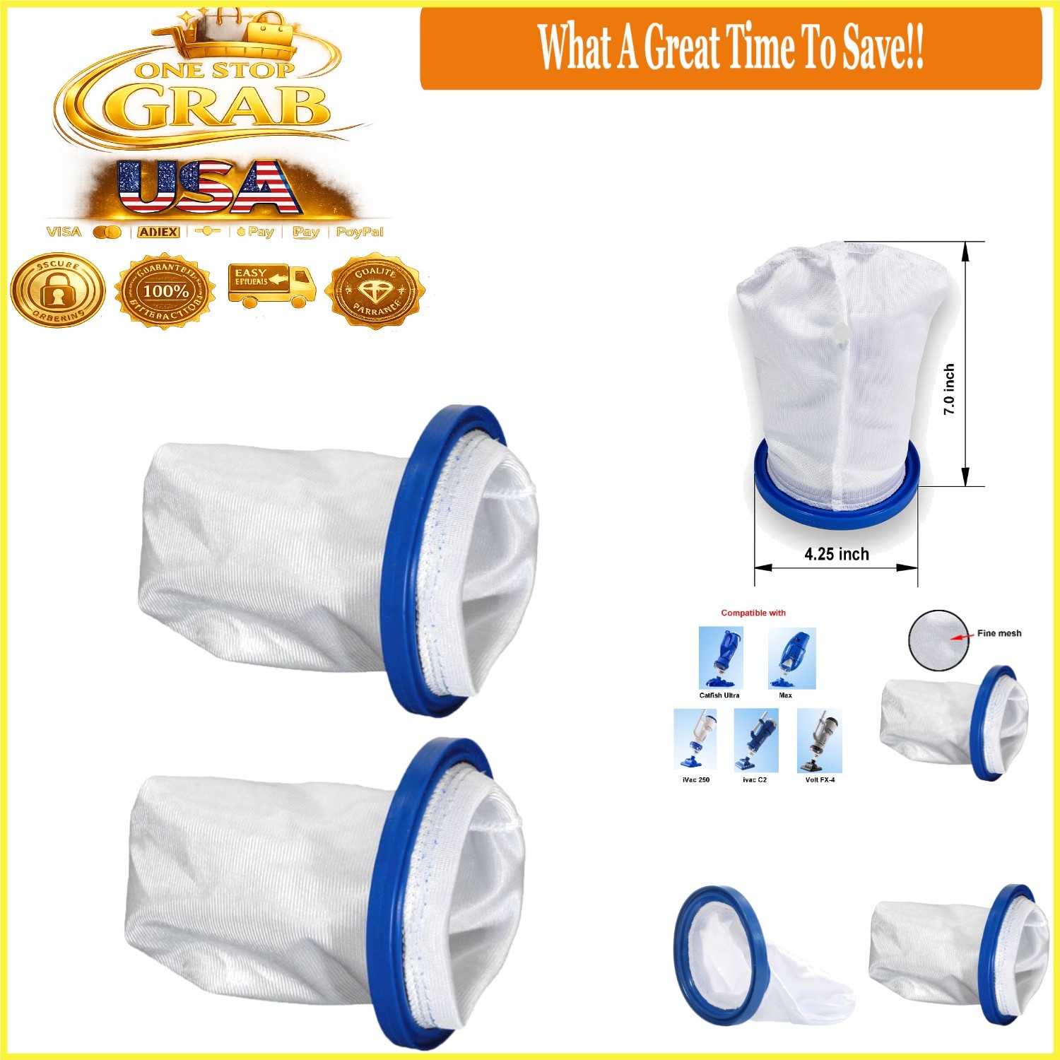 2 Pack Pool Vacuum Sand & Silt Filter Bag Compatible with Max Catfish Ultra