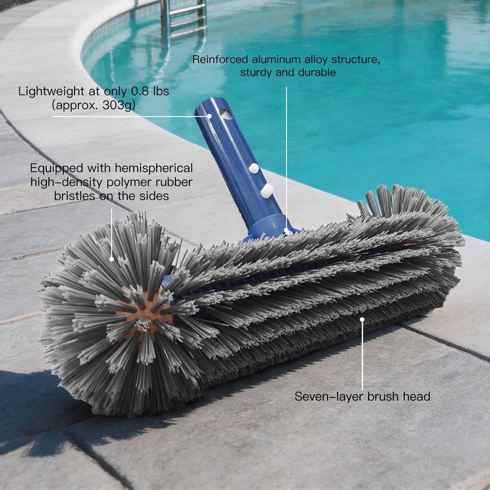 Heavy Duty Pool Brush Head, Premium Nylon Bristles Non-Abrasive Cleaning, Rei…
