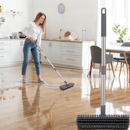 Floor Scrub Brush with 64&Prime; Long Handle – 360° Swivel Heads Household Push