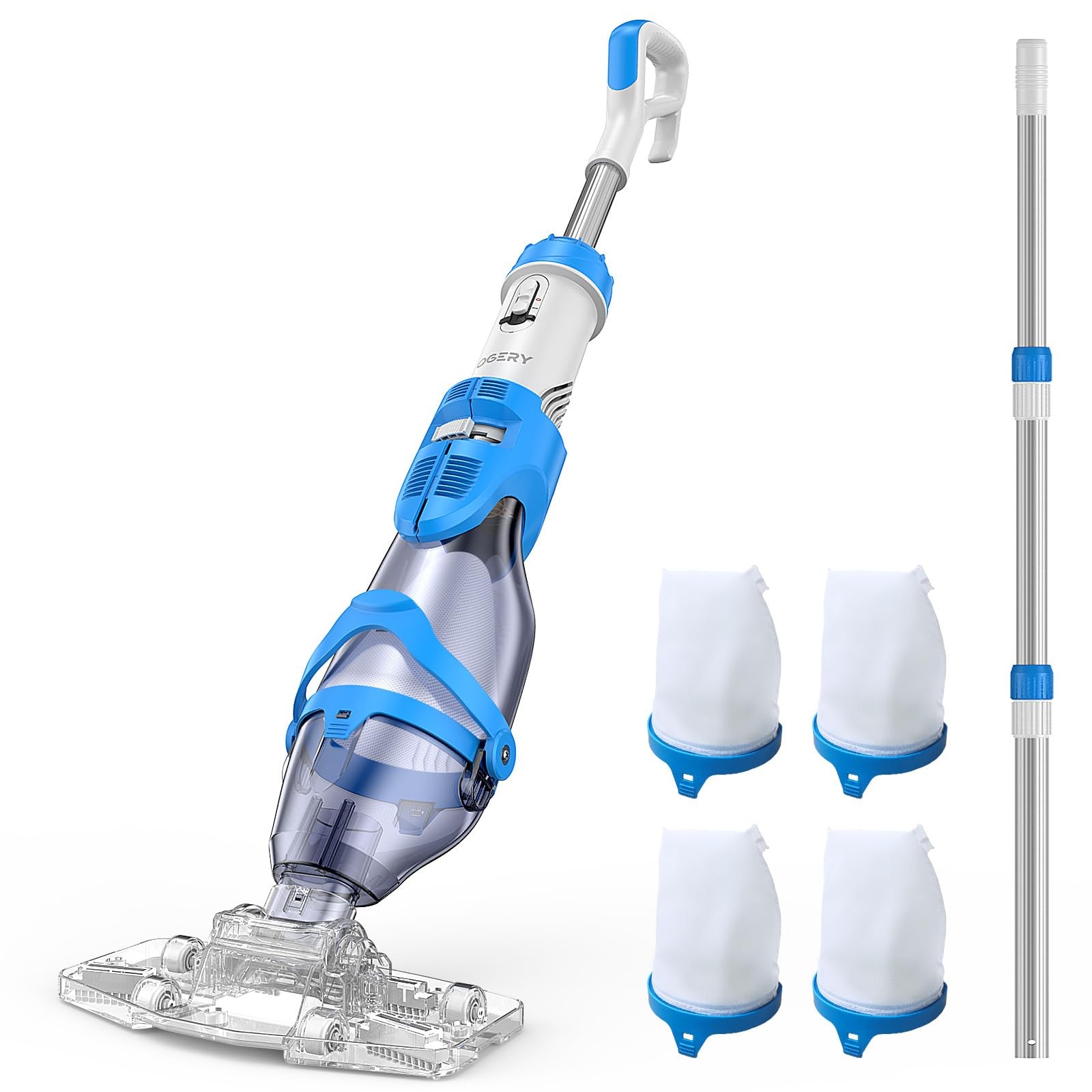 OGERY Pool Vacuum for Above Ground Pool, Up to 18.5GPM Flow & 50KPA WhiteBlue