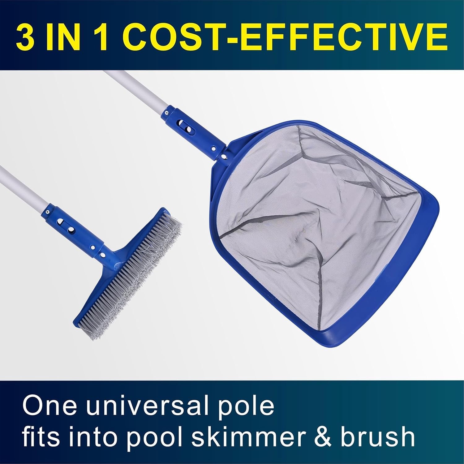 3 in 1 Pool Cleaning Kit with 50 Inch Aluminum Pole, Skimmer Net, Pool Brush,…