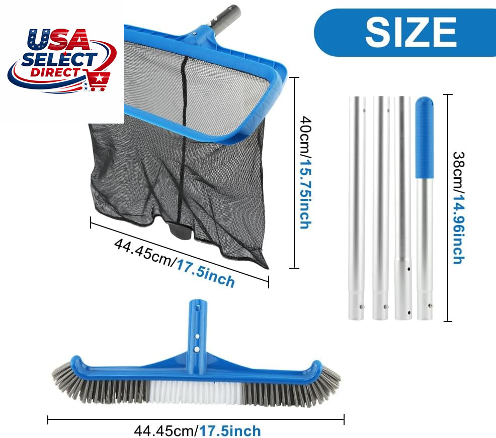 Swimming Pool Cleaning Kit with Skimmer Net & Brush – 56 Inch Pole