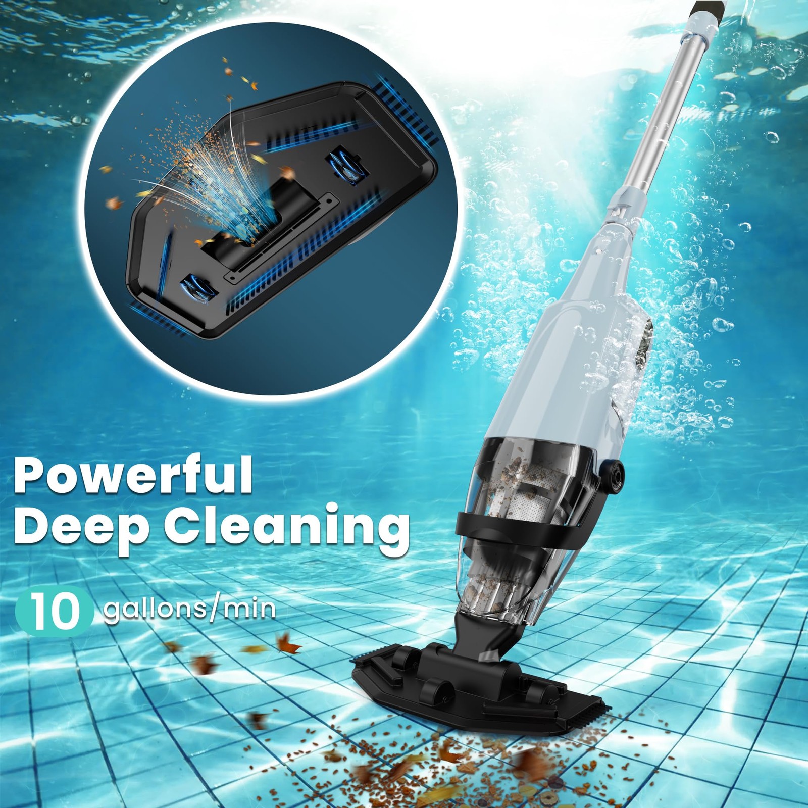 Cordless Pool Vacuum, 60-Min Runtime Rechargeable Pool Cleaner for Above Grou…