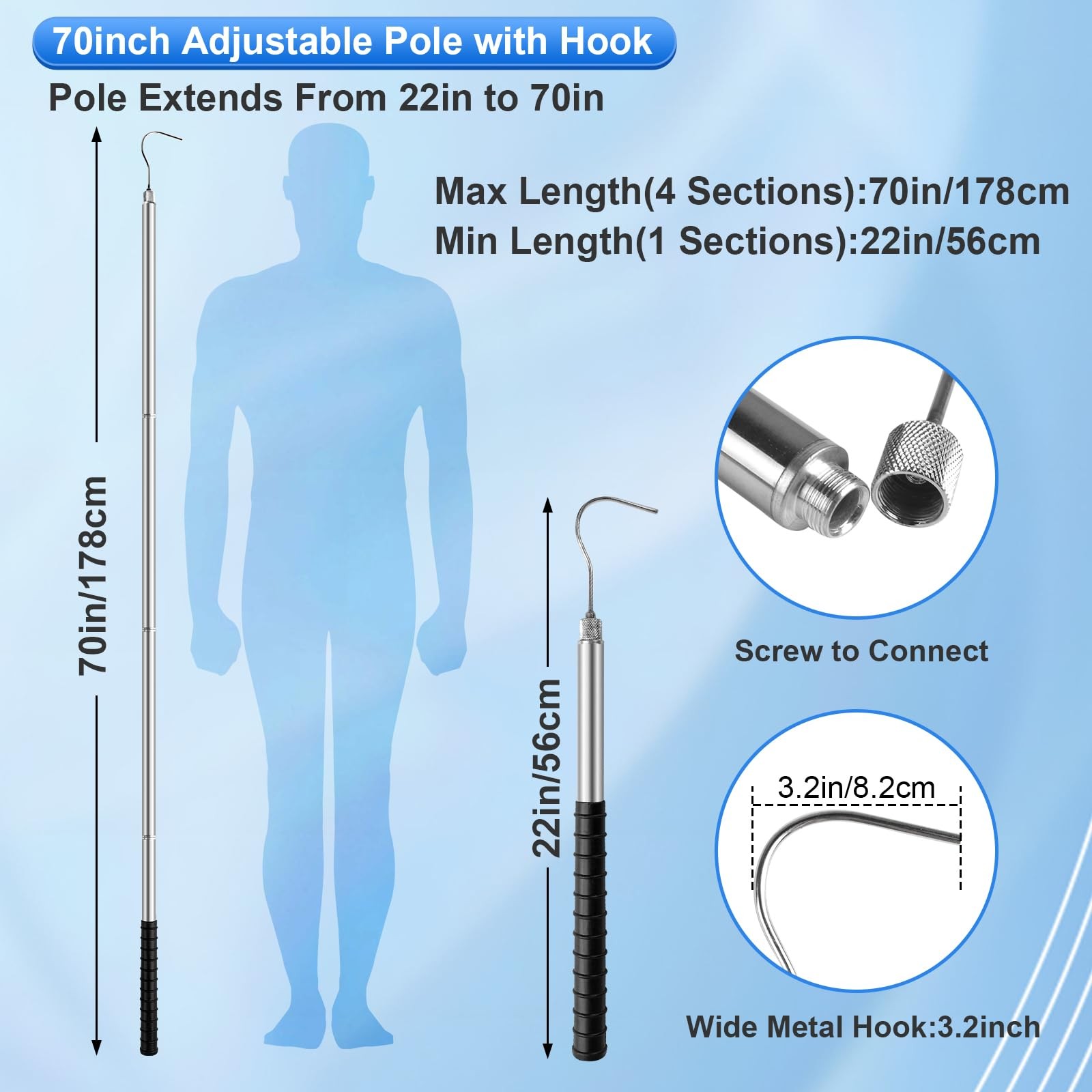 Pool Retrieval Hook with 70 Inch Adjustable Stainless Pole, Detachable Steel …
