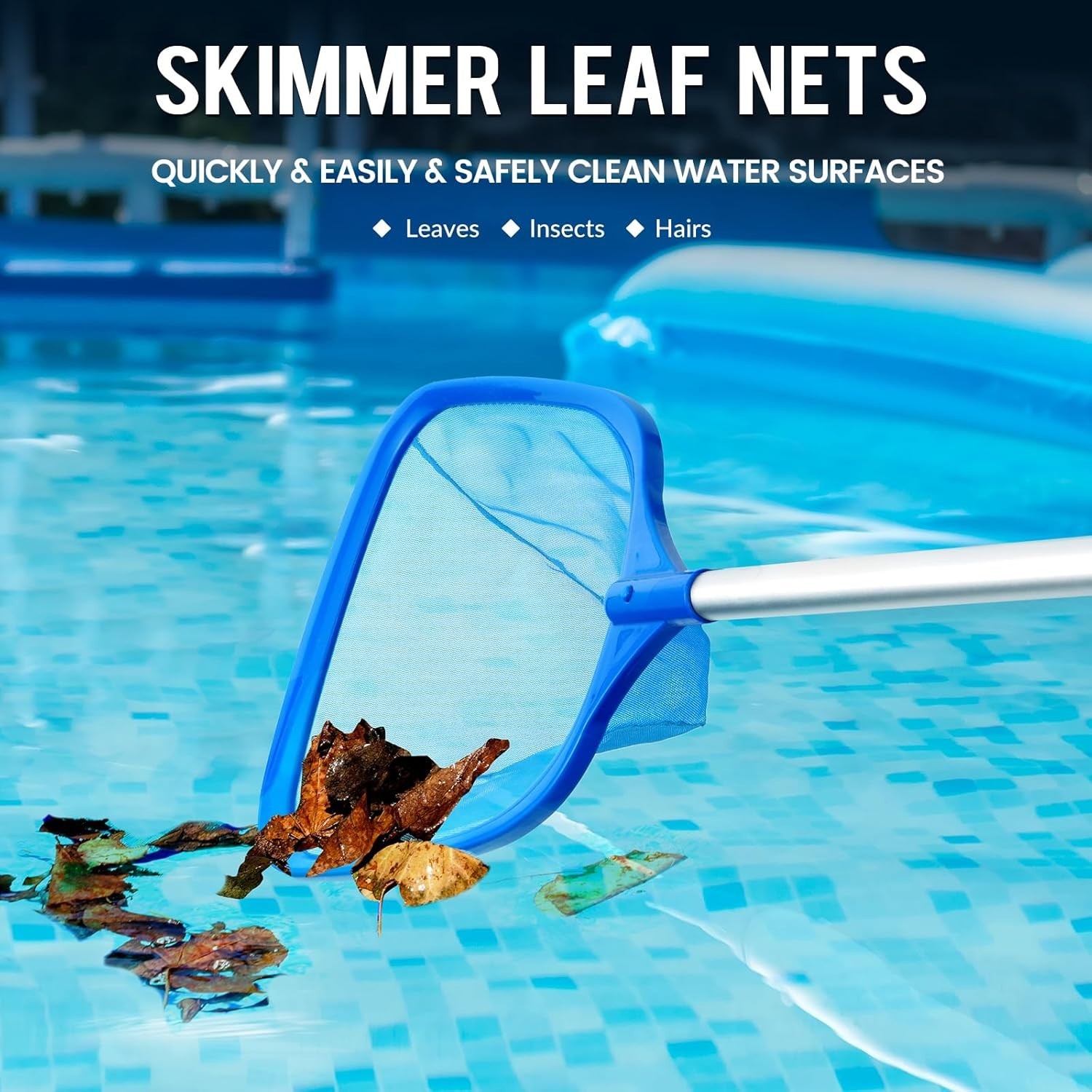 Pool Skimmer Net, Deep Pool Leaf Net with Reinforced Frame, Large Capacity Rake