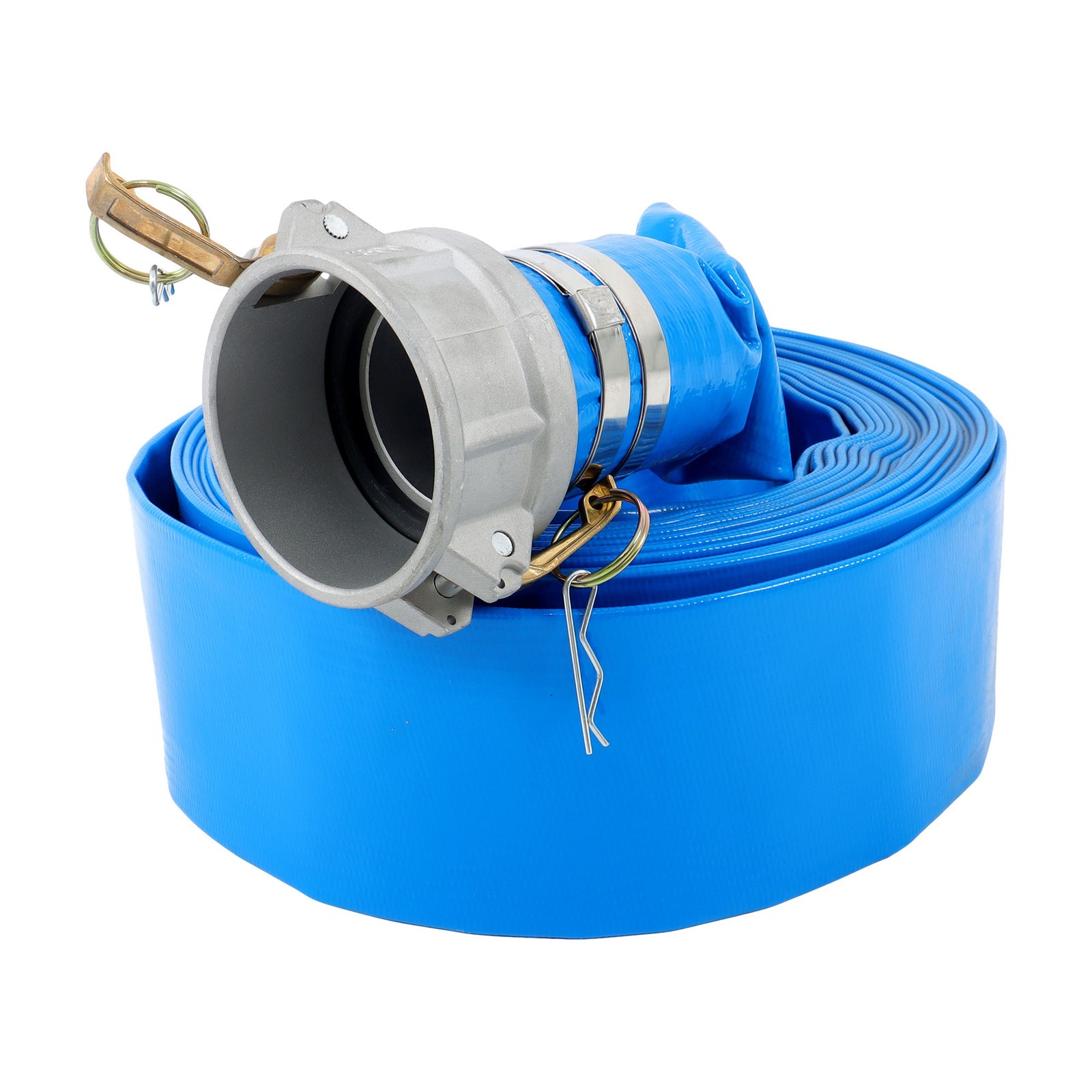 3&Prime; x 50ft Blue PVC Irrigation Discharge Hose W/Aluminum Connectors for Pools