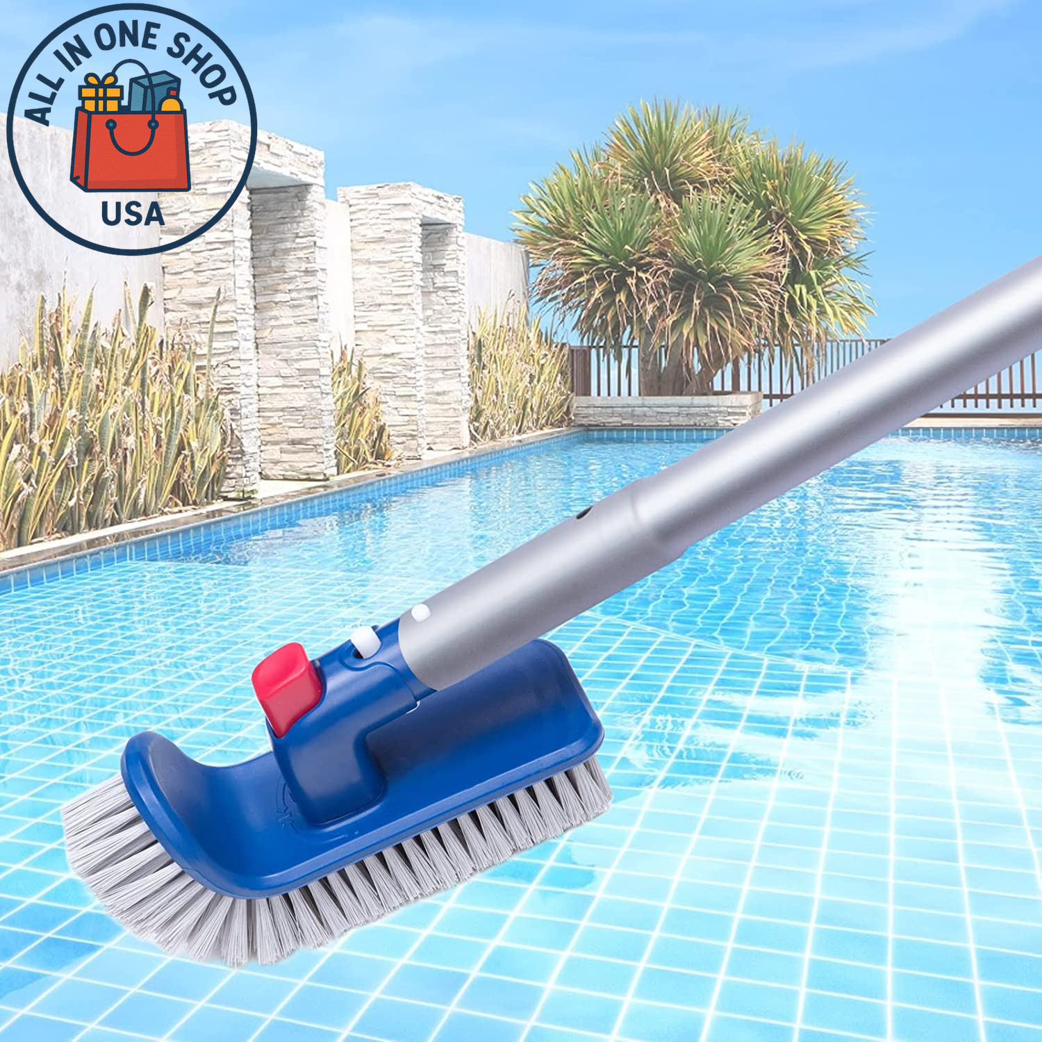 Rotatable Pool Brush Head for Walls, Steps, and Corners Cleaning