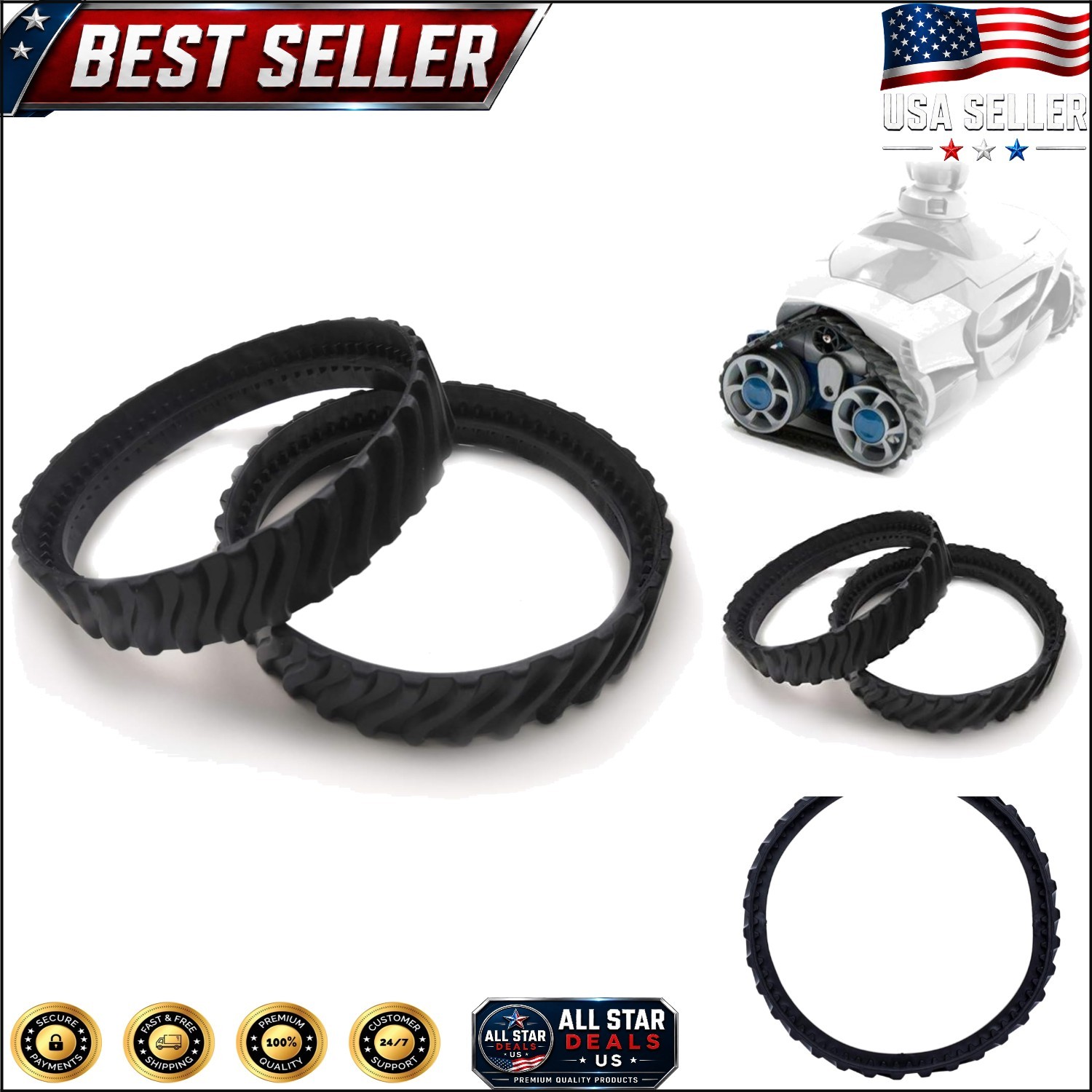 1 Pair Heavy-Duty Rubber Tracks for MX6/MX8 Pool Cleaners – 50% Longer Life!