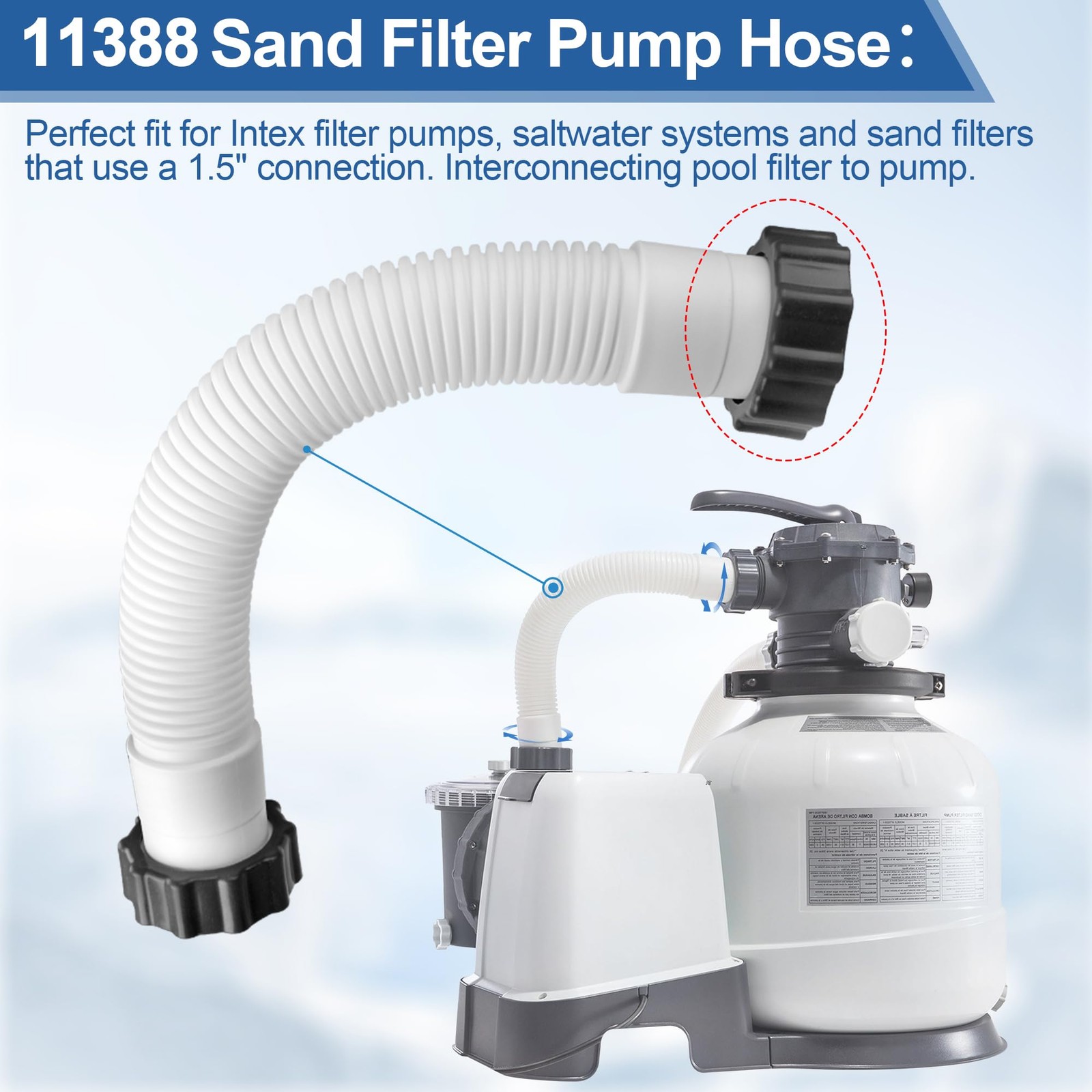 11388 Pool Sand Filter Pump Hose for 14 inches (L) x 1.5 (D), White