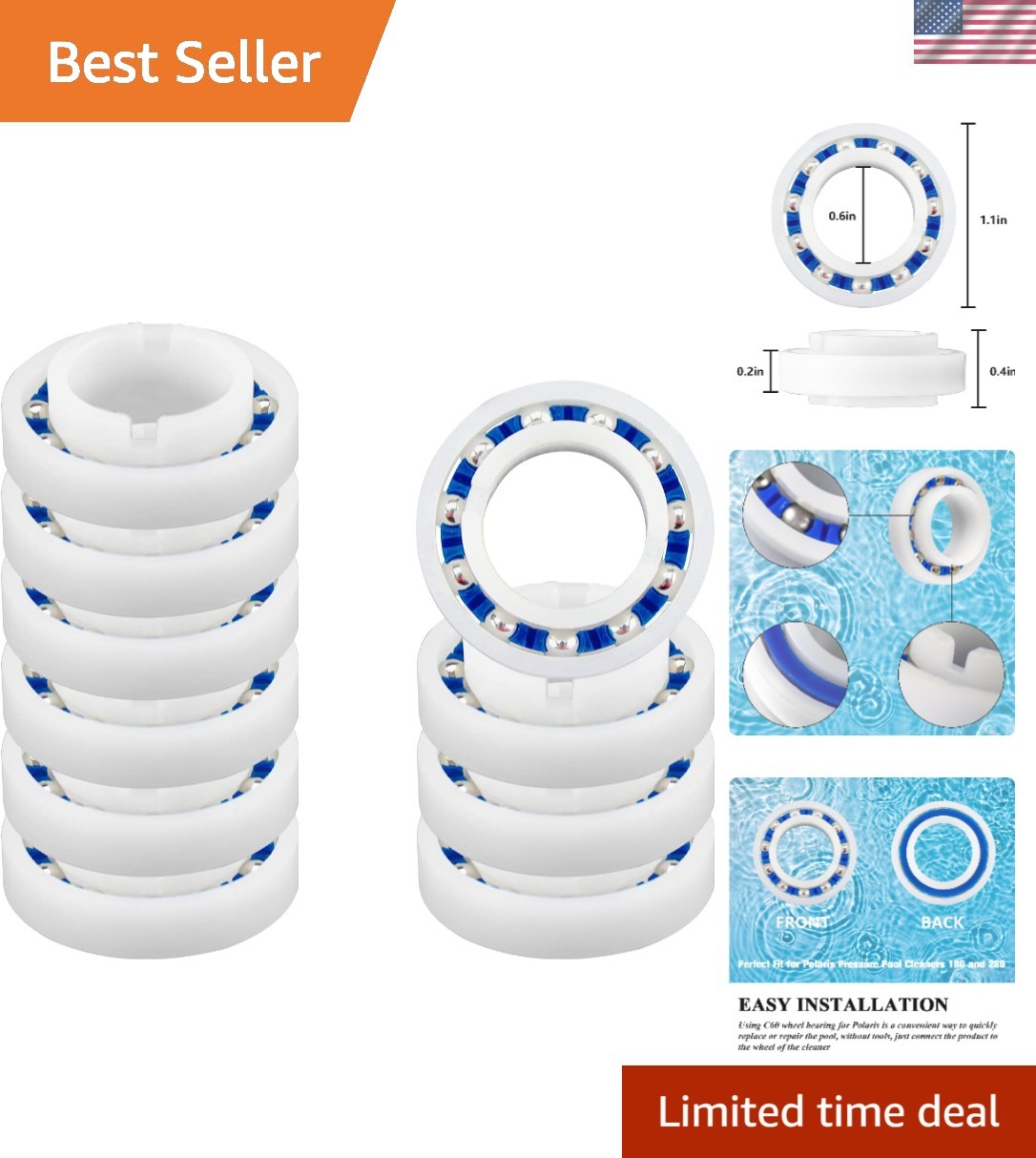 Optimize Your Polaris Pool Cleaner with C-60 Bearings – 10 Pack, Smooth & Sturdy