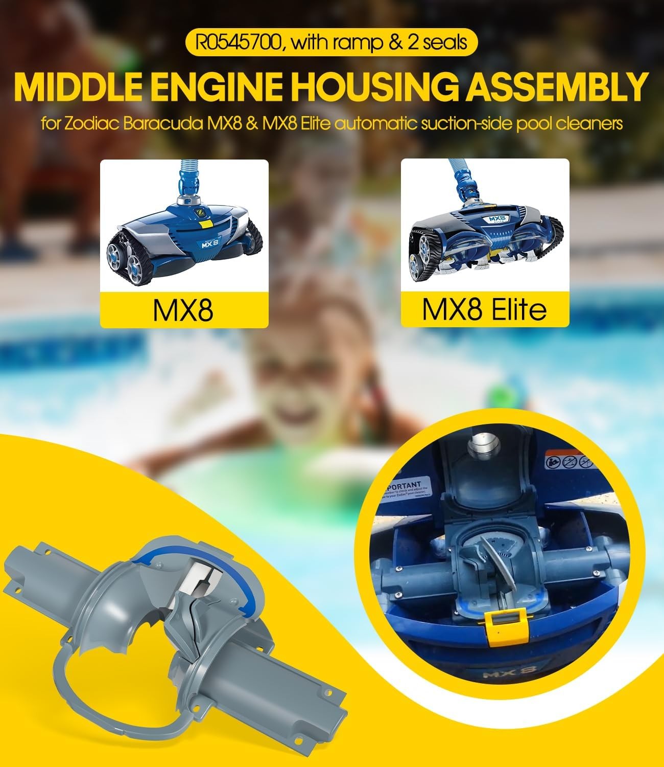 Middle Engine Housing w/ Ramp 2 Seals for Zodiac MX8/MX8 Elite Baracuda R0545700