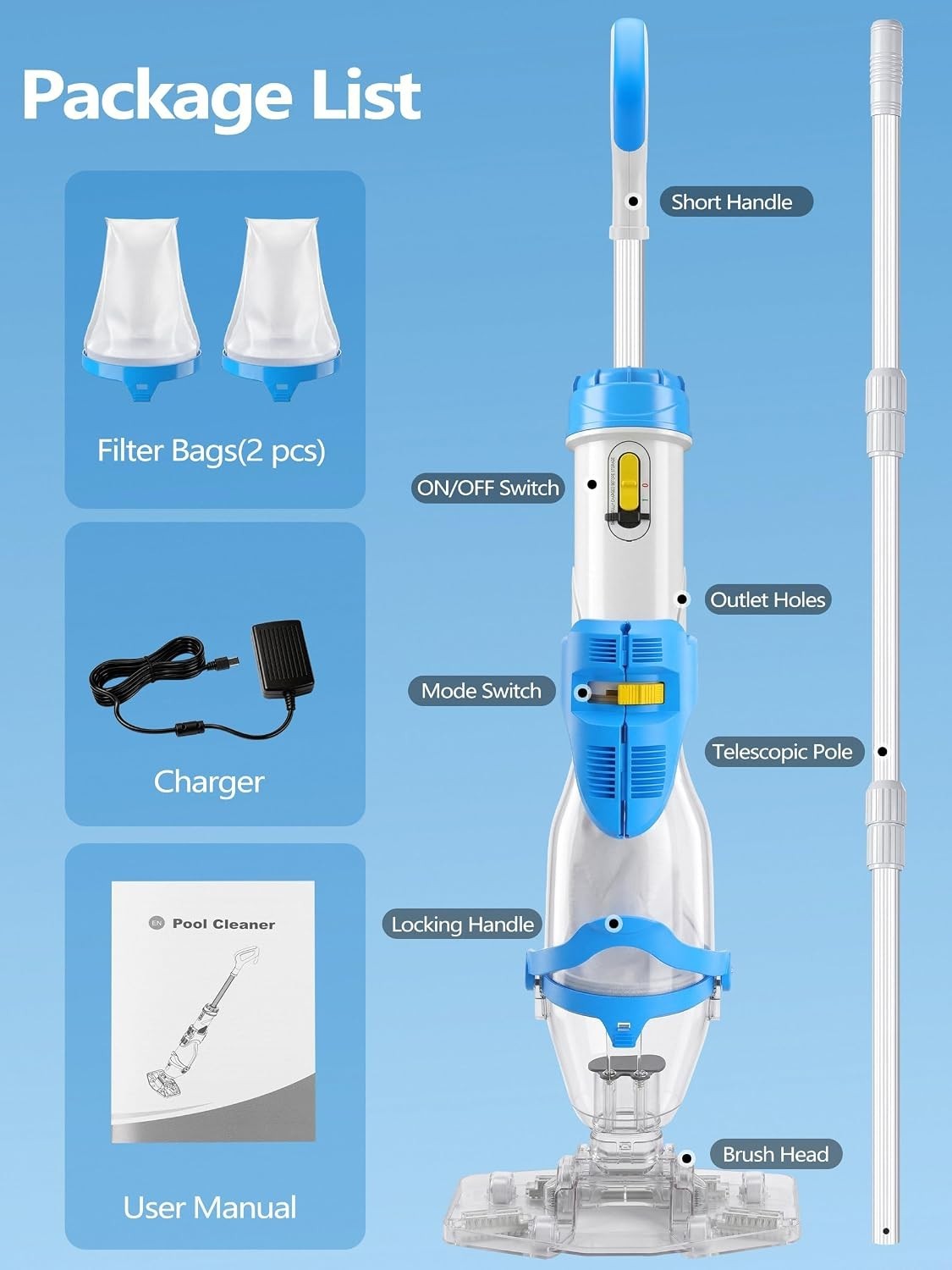 Effortless Cordless Pool Cleaning – 19 GPM Suction, Quick Charge, User-Friendly