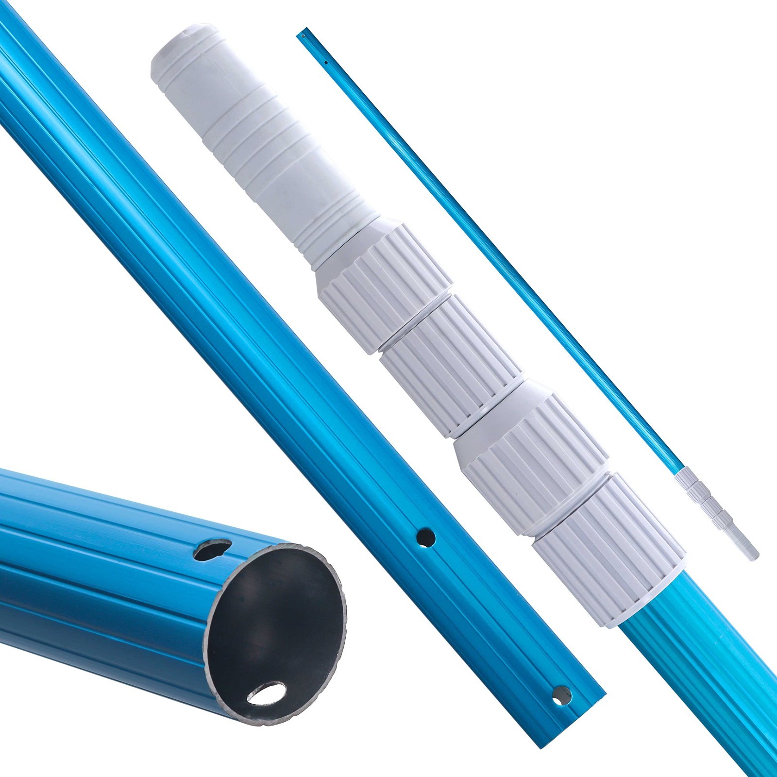 12ft Telescopic Pool Pole – Aluminum Skimmer, Rake, Brush, Vacuum Handle, 3-Piec