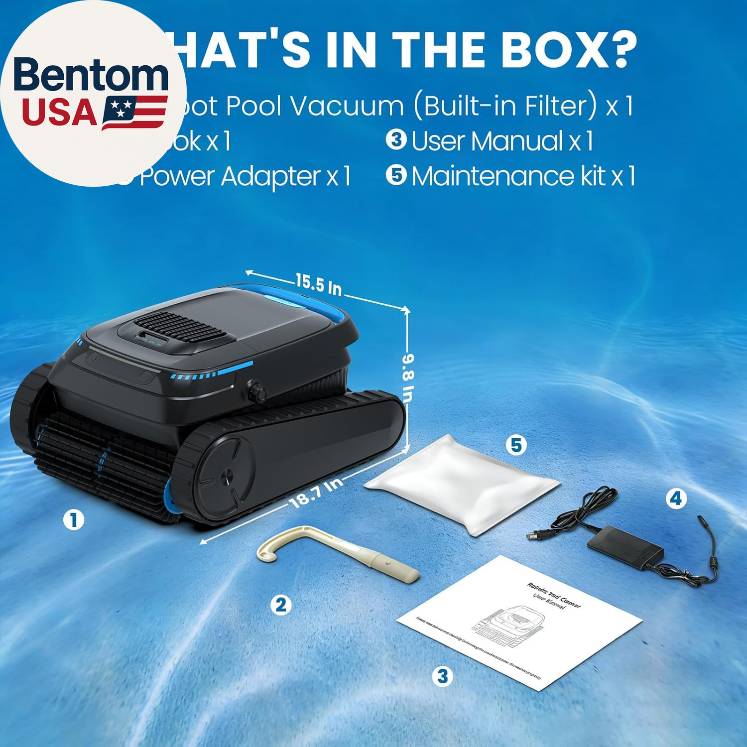 Robotic Pool Vacuum PC10, Cordless Pool Cleaner Robot for Inground & above Groun