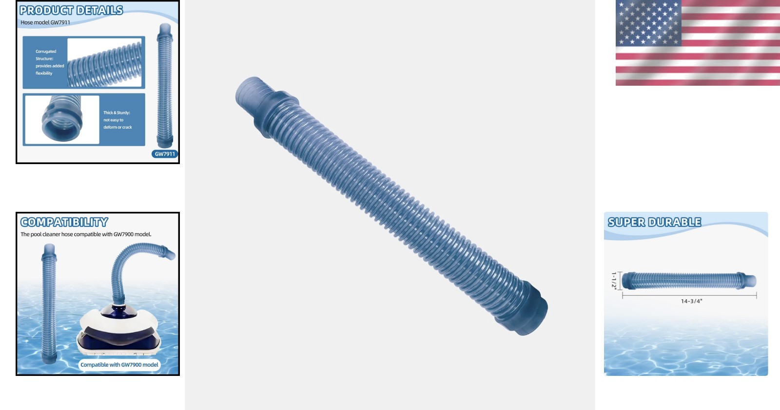 Durable Blue GW7911 Cleaner Hose for Pentair Kreepy Krauly GW7900, 14.75&Prime; Length