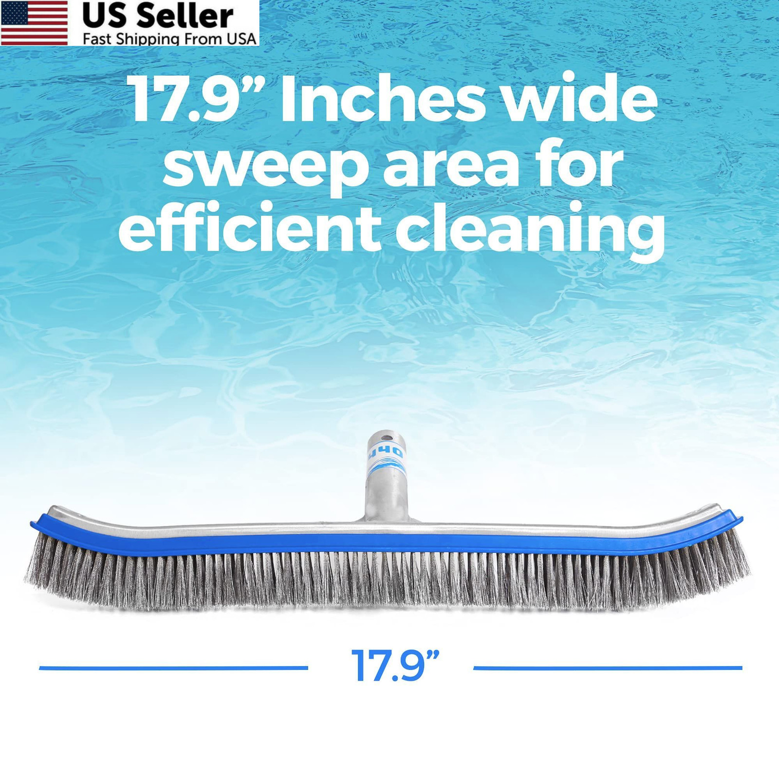 40 Heavy Duty Pool Brush – 18-inch Extra-Wide Metal Head 1-Pack, Gray